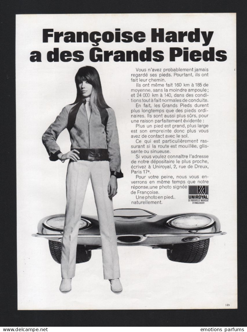 Pub Papier 1968 Automobiles  Pneu Englebert UNIROYAL  Automobile Voiture Pneus FRANCOISE HARDY - Publicités