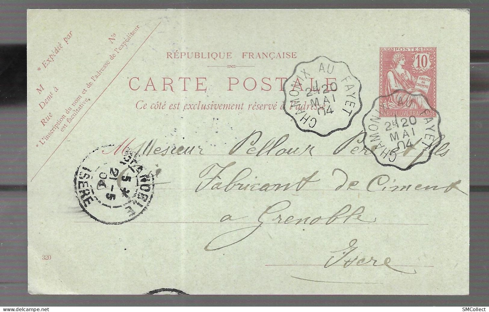 Cachet Convoyeur 1904, Chamonix Au Fayet Sur Entier Postal 10 Centimes Mouchon (13679) - Correo Ferroviario