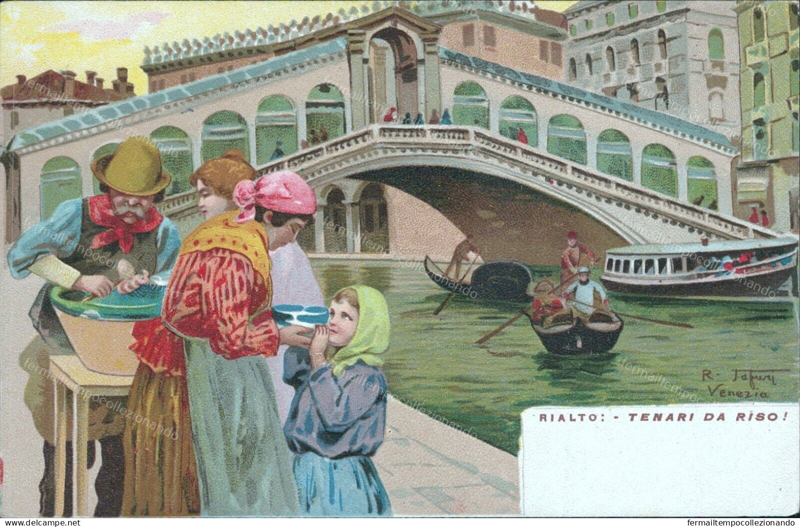 V836 Cartolina Venezia Pittorica Illustratore Tafuri Mercato Rialto Inizio 900 - Autres & Non Classés