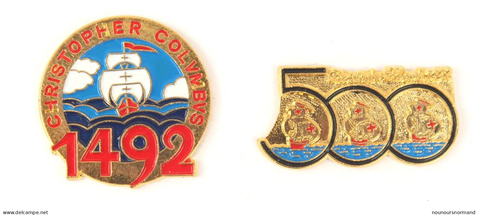 Lot De 2 Superbes Pin's 1492 - 500° Anniversaire De La Découverte De L'Amérique - Bateaux - N220 - Sonstige & Ohne Zuordnung