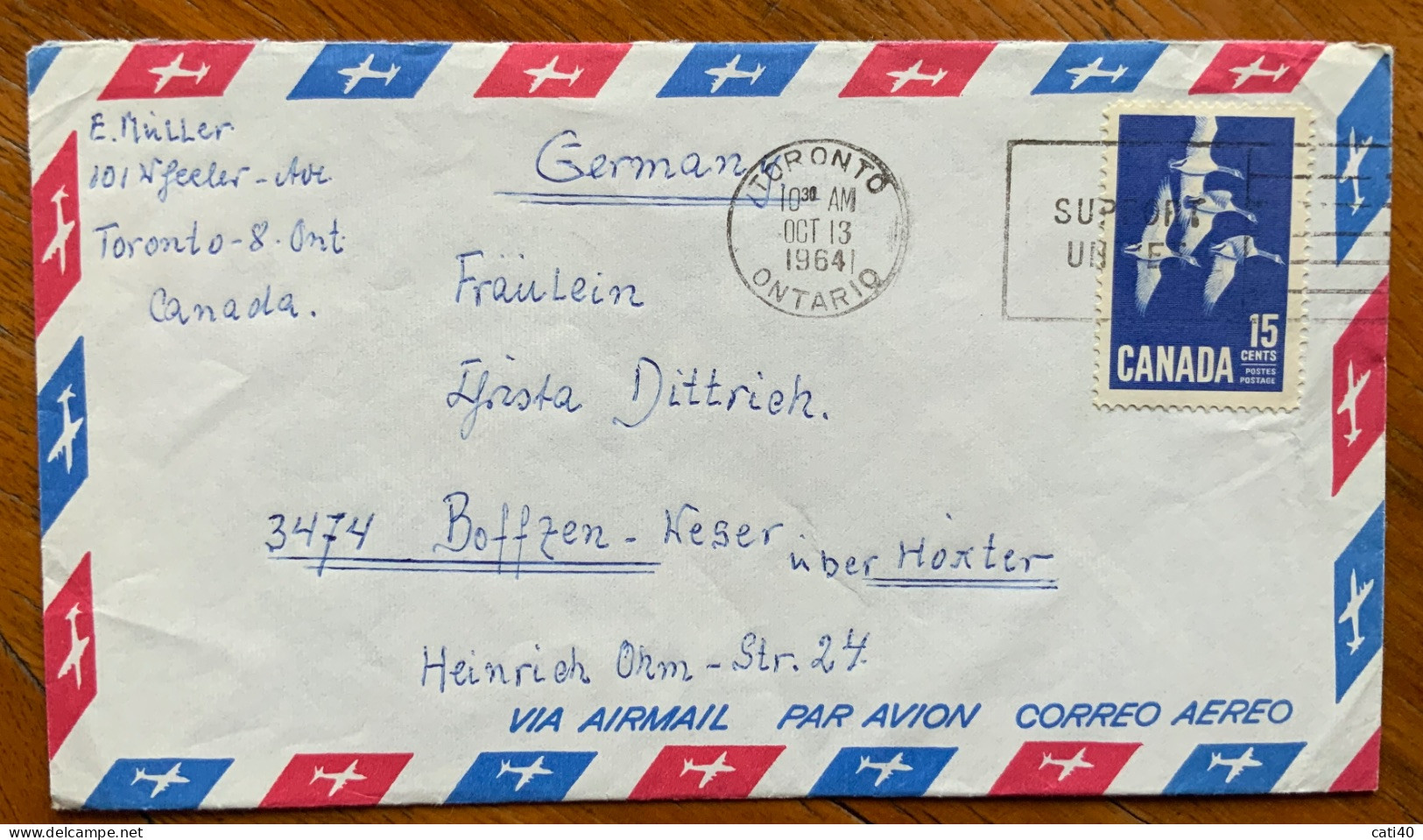 UCCELLI IN VOLO - CANADA - BUSTA AIR MAIL FROM TORONTO TO GERMANY - Costumes