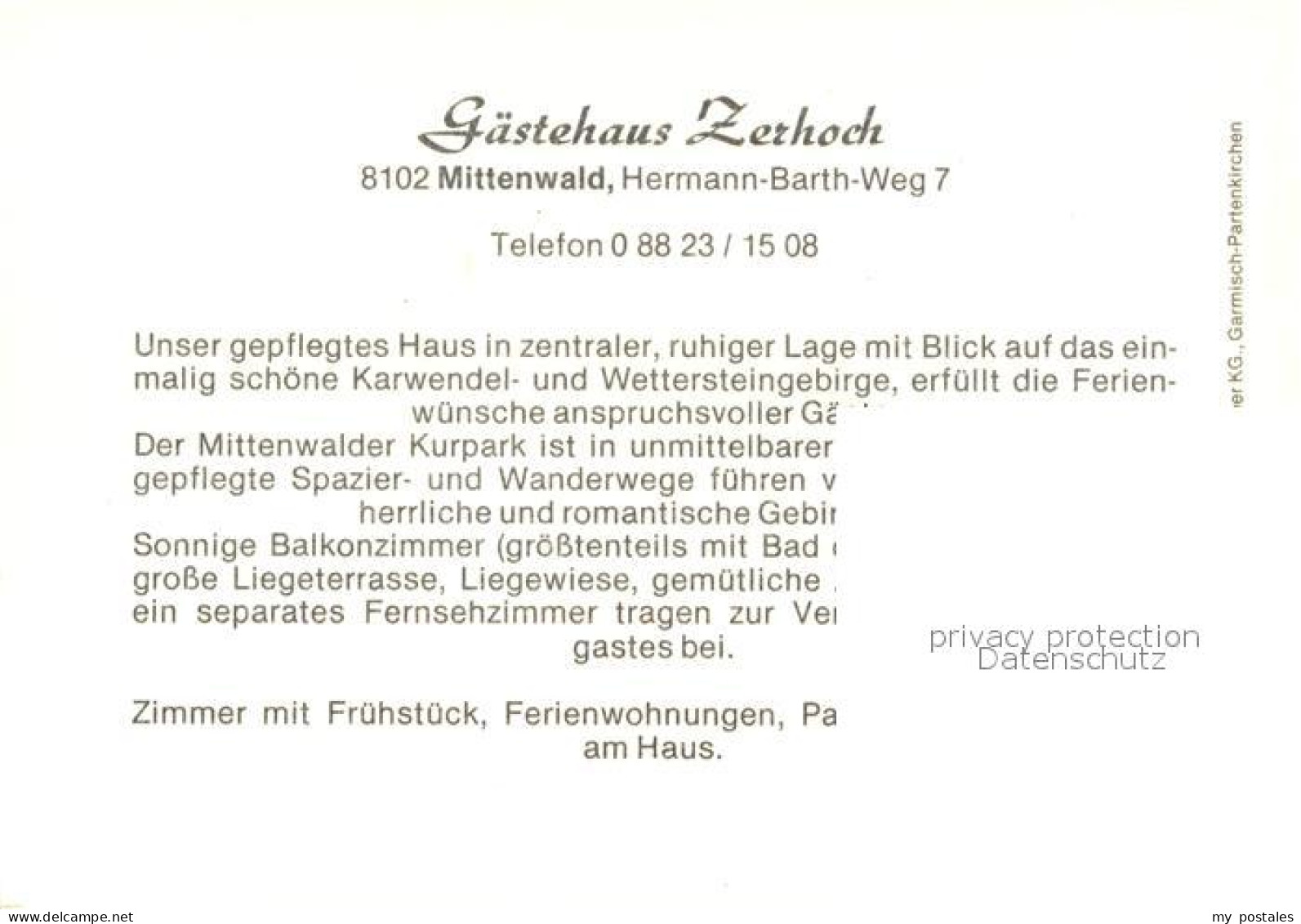 73653779 Mittenwald Bayern Gaestehaus Zerhoch Restaurant Fremdenzimmer Mittenwal - Mittenwald