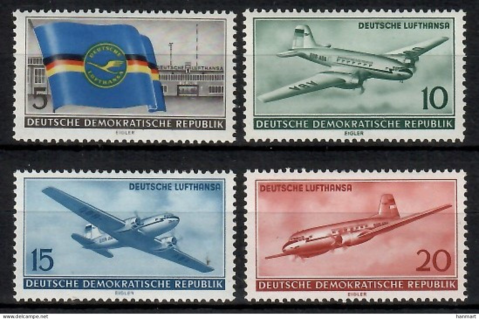 Germany, Democratic Republic (DDR) 1956 Mi 512-515 Mh - Mint Hinged  (PZE5 DDR512-515) - Airplanes