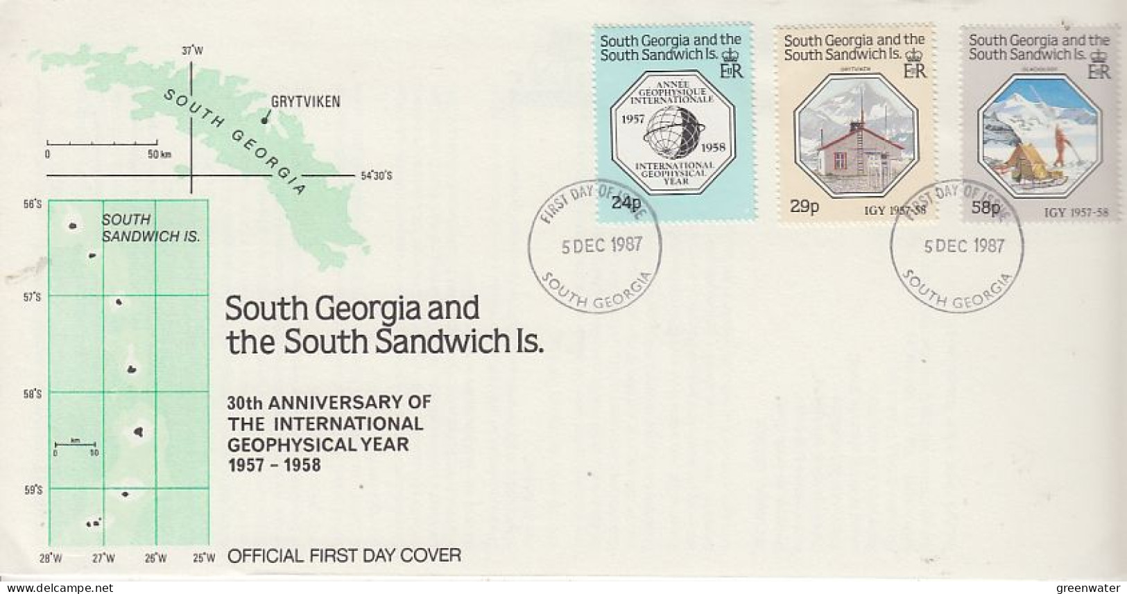 South Georgia 1987 IGY / Int. Geophysical Year 3v FDC(GS211) - Géorgie Du Sud