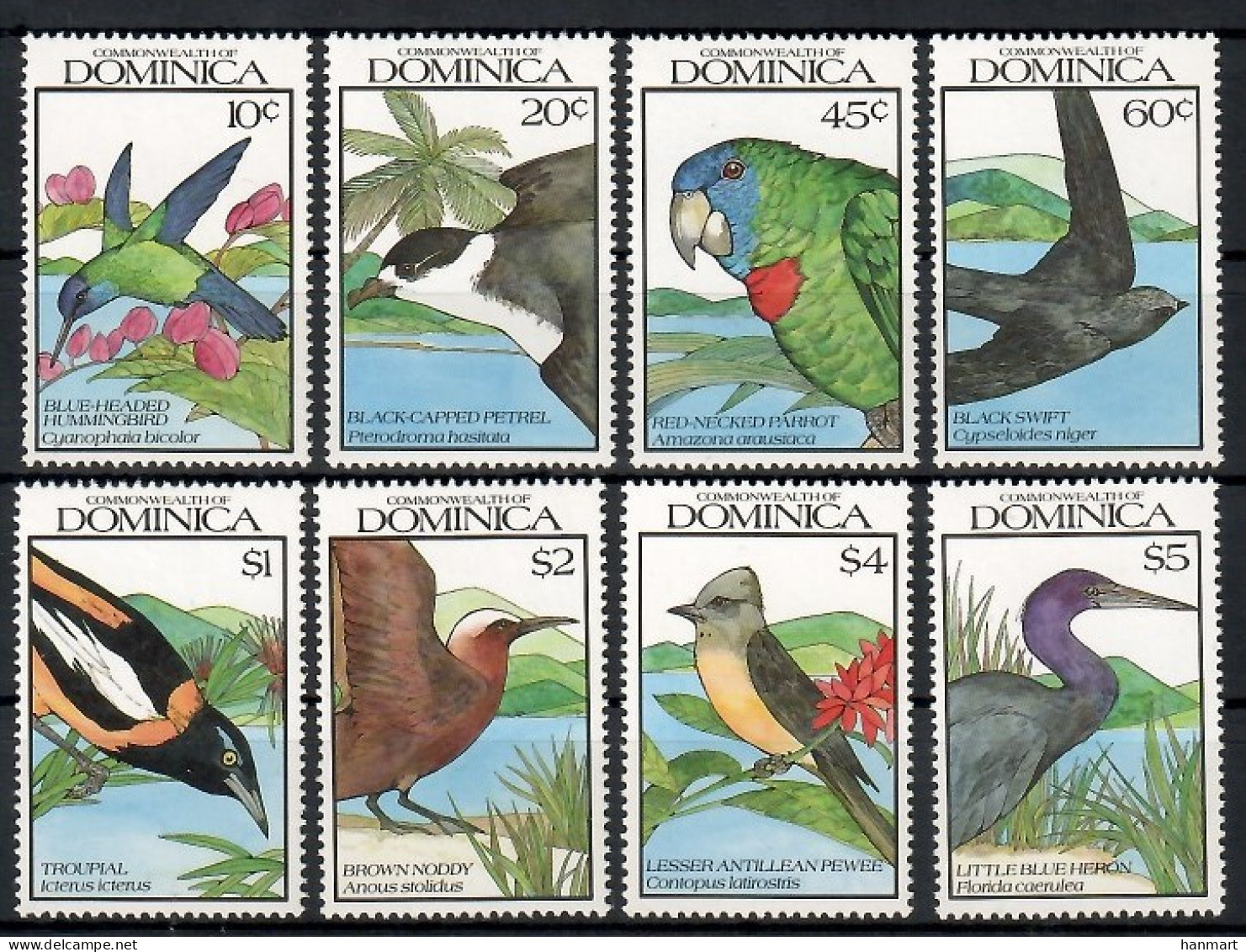 Dominica 1990 Mi 1328-1335 MNH  (ZS2 DMN1328-1335) - Perroquets & Tropicaux