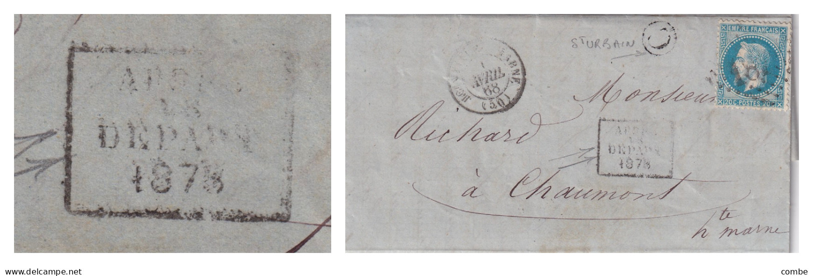 LETTRE. 1 AVRIL 1868. N° 29. APRES LE DEPART 1878. JOINVILLE SUR MARNE. GC 1868. BOITE RURALE C = ST URBAIN. POUR CHAUMO - 1849-1876: Période Classique