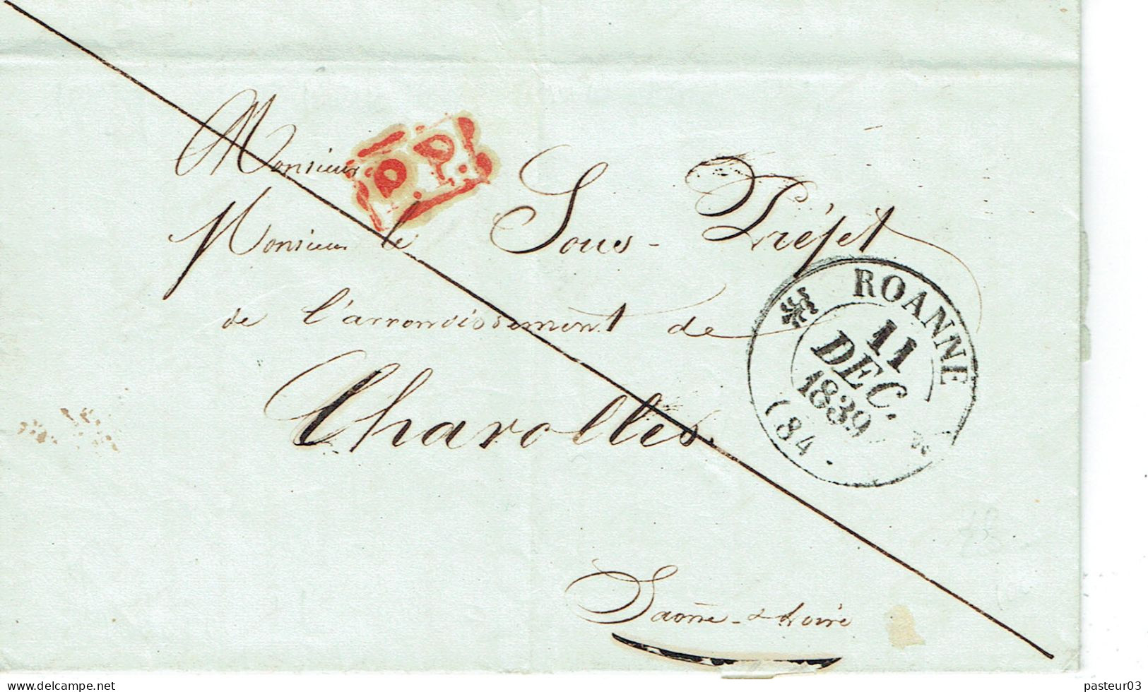 Roanne 84 Loire Lettre Du 11 Décembre 1839 Pour Charolles PP En Rouge - 1801-1848: Precursors XIX