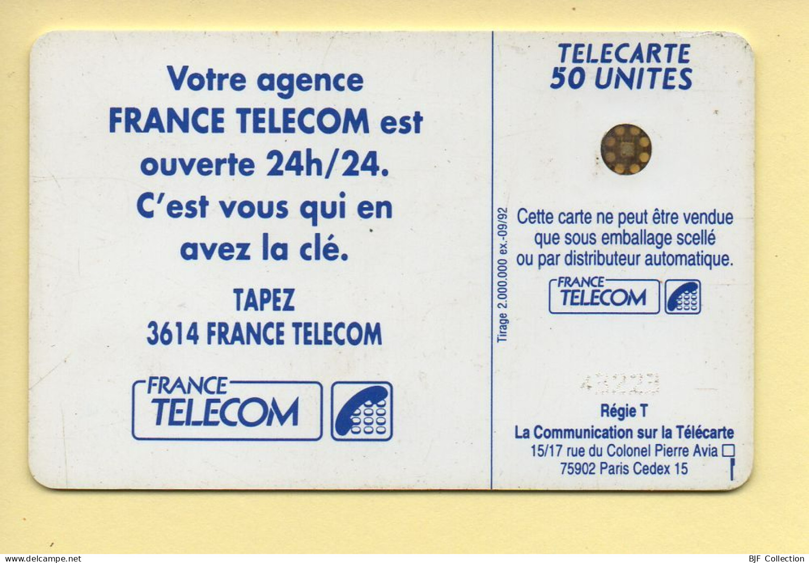 Télécarte 1992 : 3614 FRANCE TELECOM / 50 Unités / Numéro 43223 / 09-92 (voir Puce Et Numéro Au Dos) - 1992