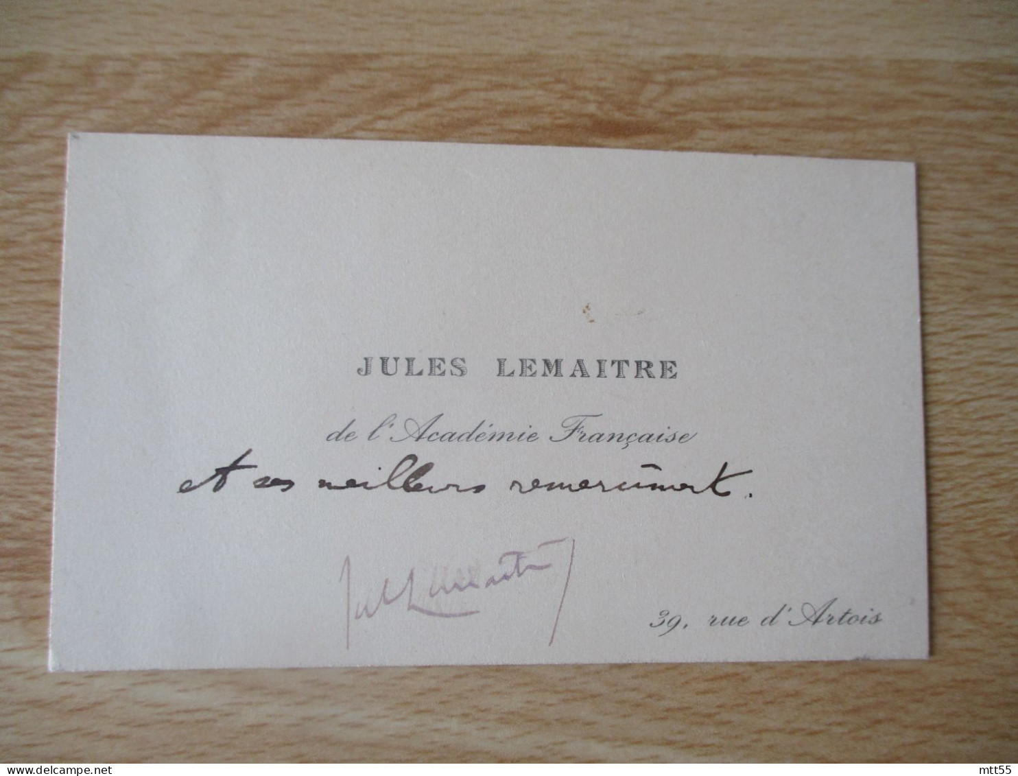 JULES LEMAITRE DE L ACADEMIE FRANCAISE CARTE VISITE AVEC ENVOI - Visitenkarten