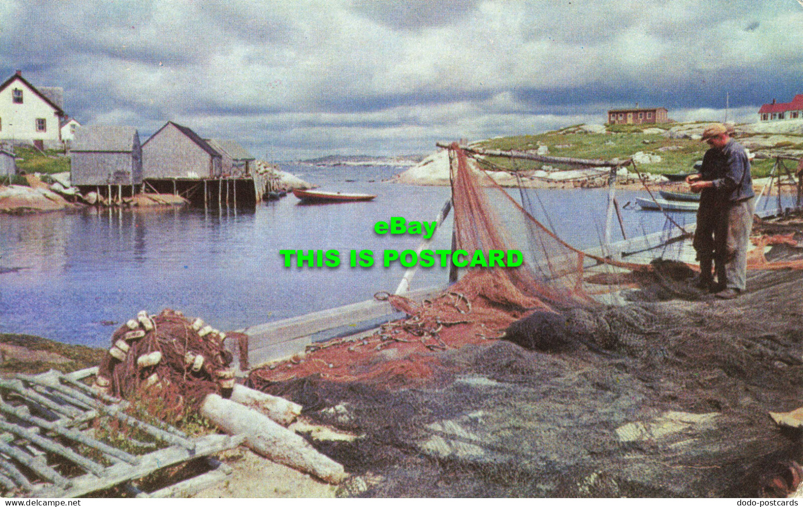 R573102 Peggys Cove. N. S. Fishermen Mend Their Nets Beside Peaceful Inlet At Th - World