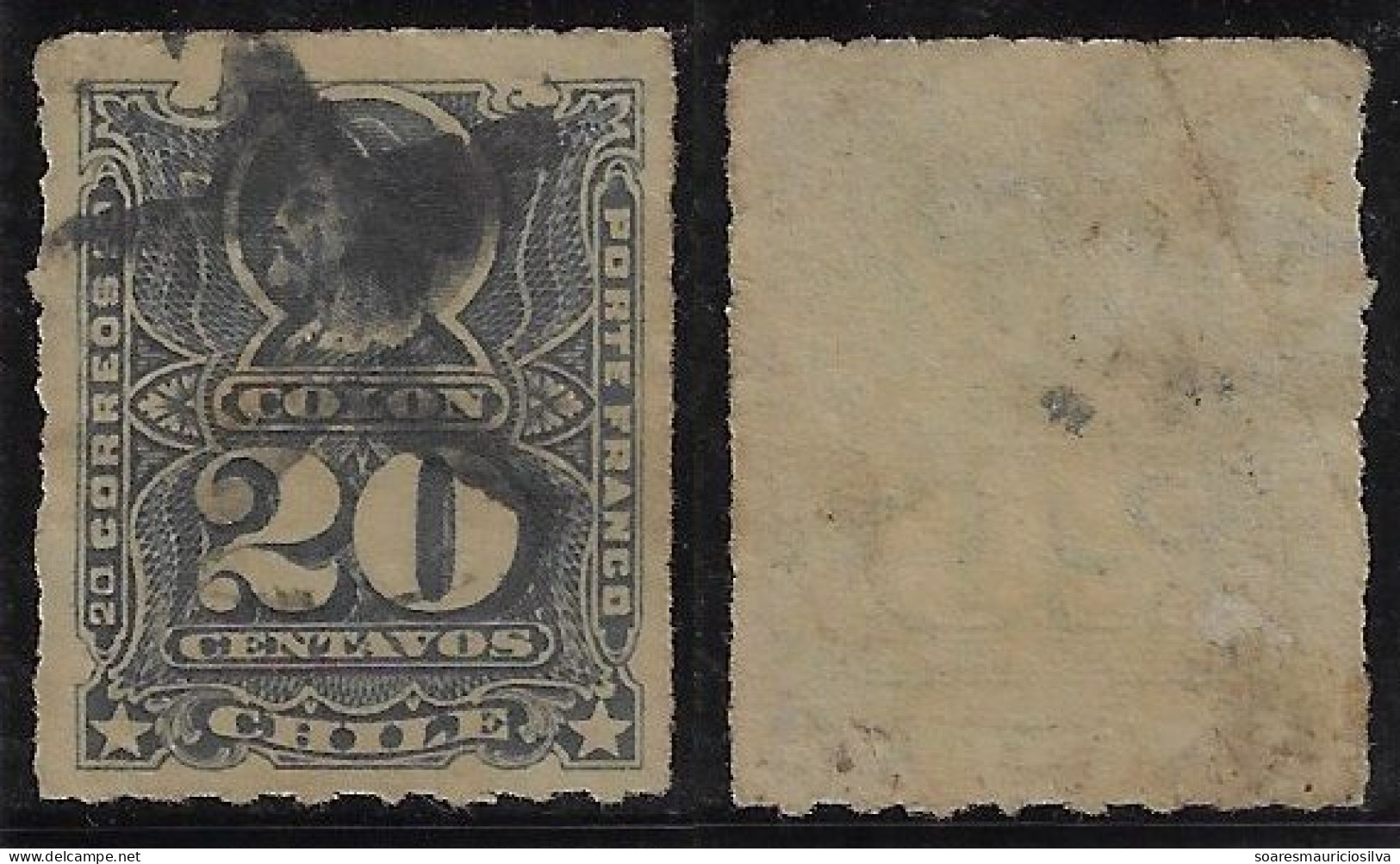 Chile 1886 Stamp Christopher Columbus 20 Cents Fancy Cancel Mute Postmark Star - Chili