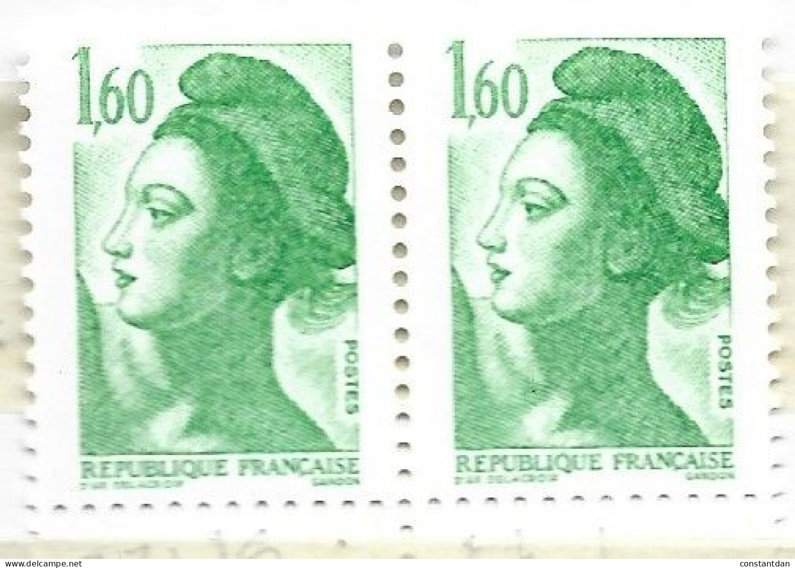 FRANCE N°2319 1.60 VERT TYPE LIBERTE 2 1/2 BARRES PAIRE NEUF SANS CHARNIERE - Unused Stamps