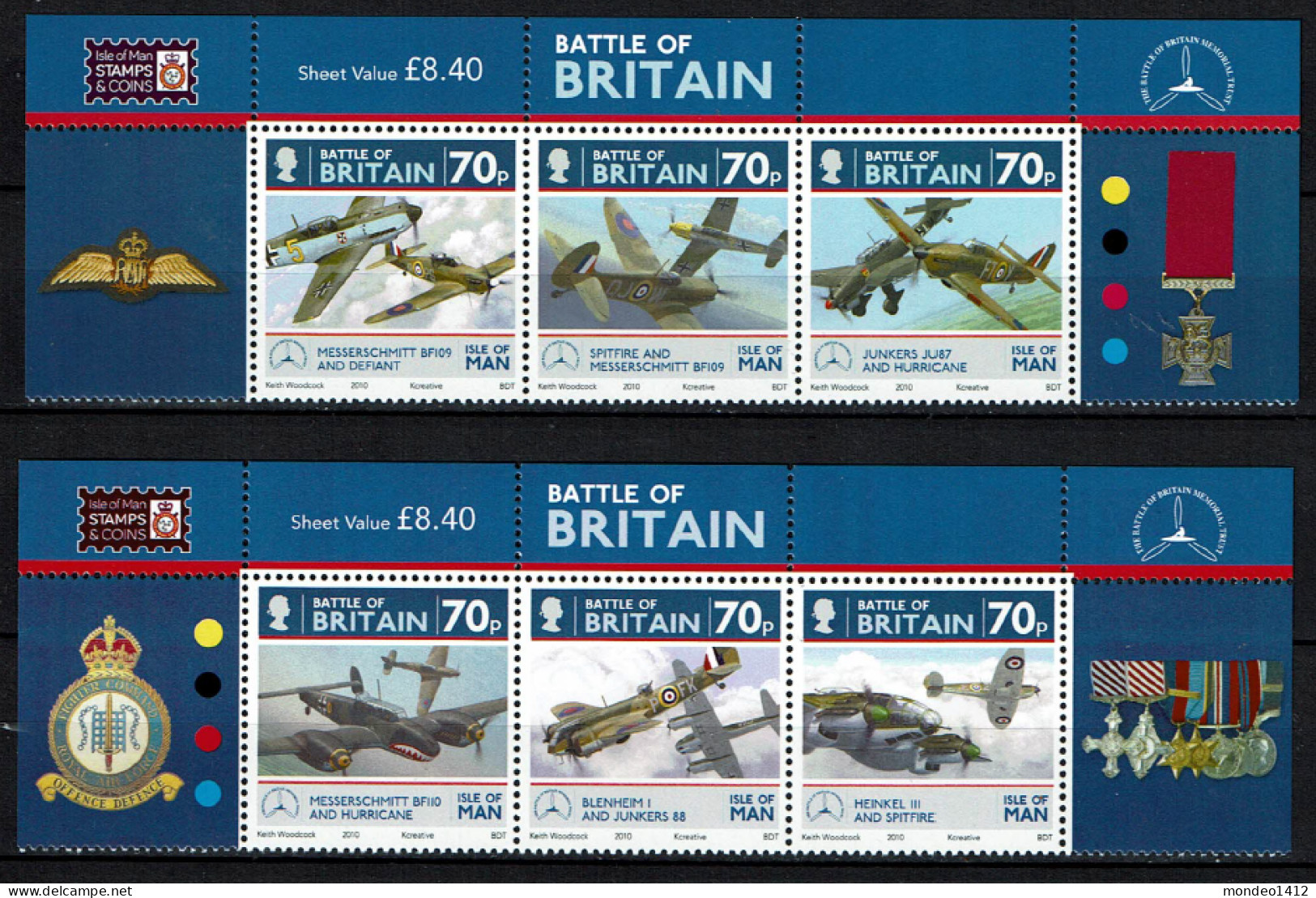 Isle Of Man - 2010 - MNH - The Battle Of Britain - WWII - Airplanes Spitfire, Hurricane,Junkers, Messerschmitt.. - Man (Ile De)