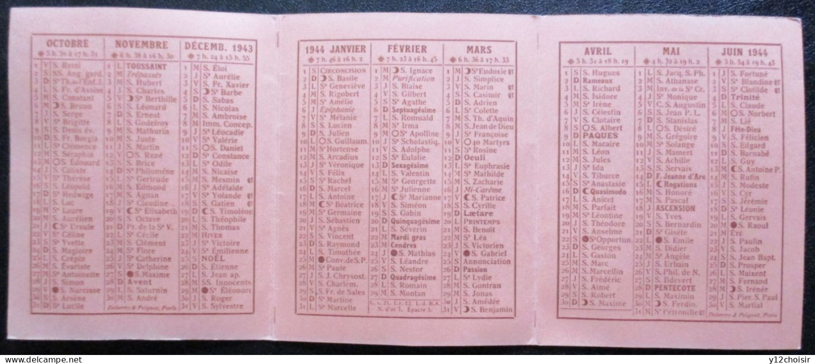 Calendrier Universitaire 1943 - 1944 . Cachet Les éditions Photo J. RATIVET PARIS XV° - Kleinformat : 1941-60