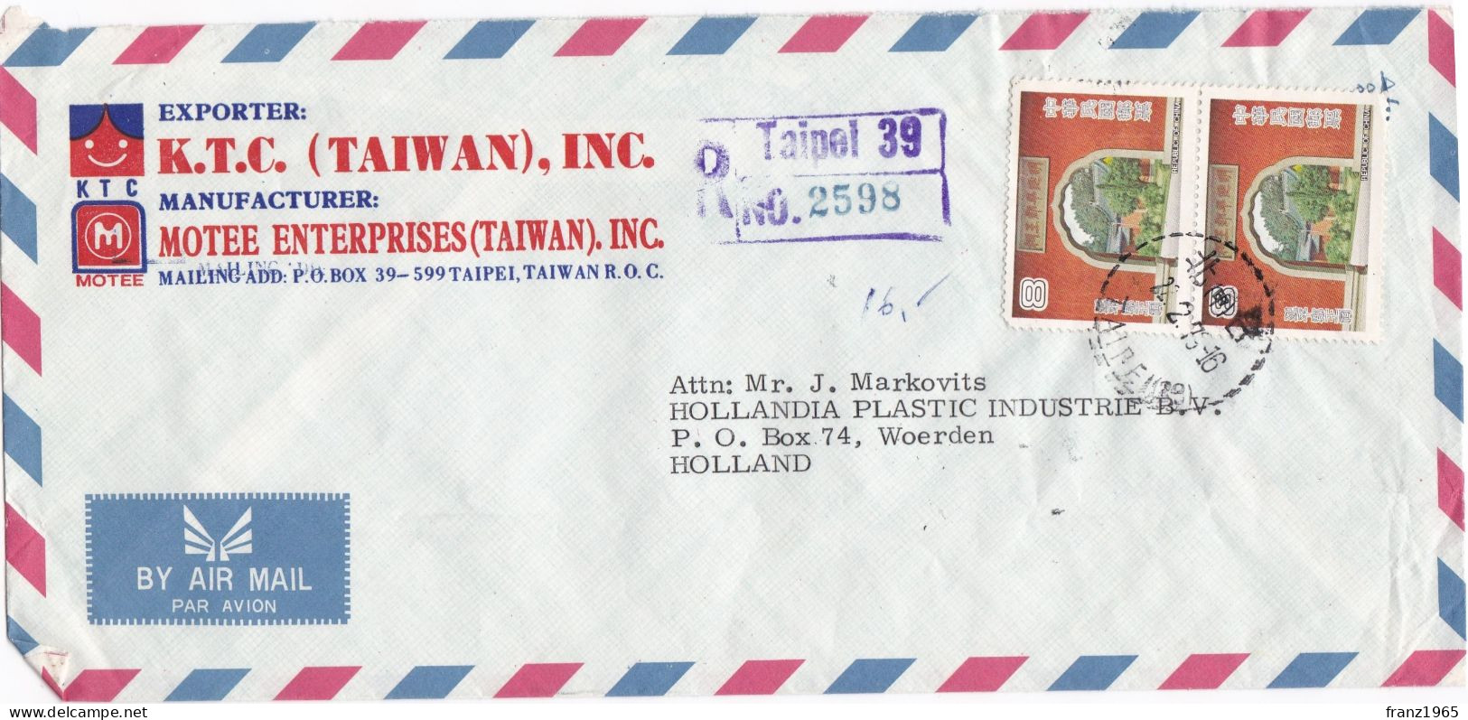 From Taiwan To Netherlands - 1979 - Covers & Documents
