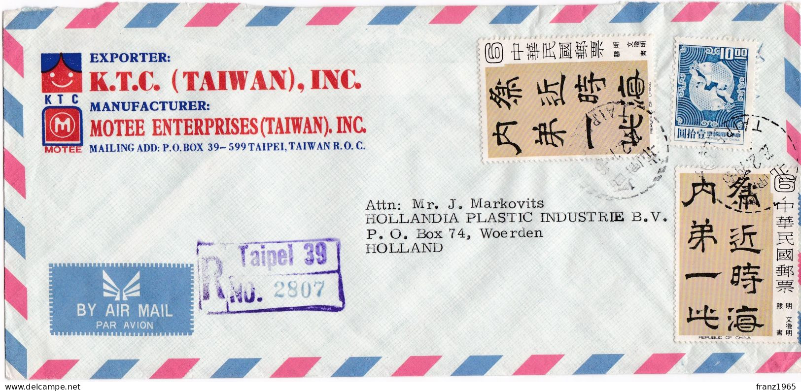 From Taiwan To Netherlands - 1979 - Brieven En Documenten