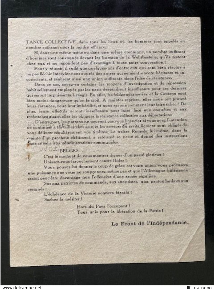 Tract Presse Clandestine Résistance Belge WWII WW2 'Il Faut Méritér La Victoire' Printed On Both Sides - Documents