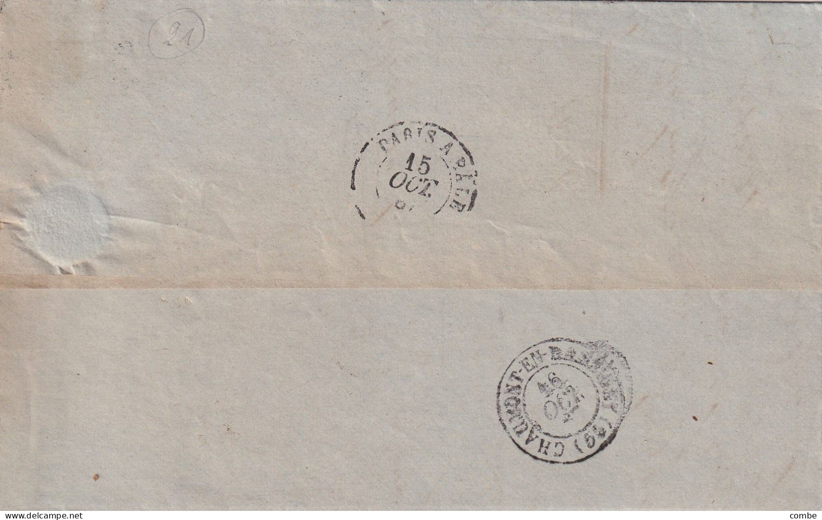 LETTRE. 15 OCT 67. N° 21. PARIS LES TERNES. SEINE. GC 3921. COMPTEUR A GAZ ET A EAU E.MALDANT ET C° - 1849-1876: Classic Period