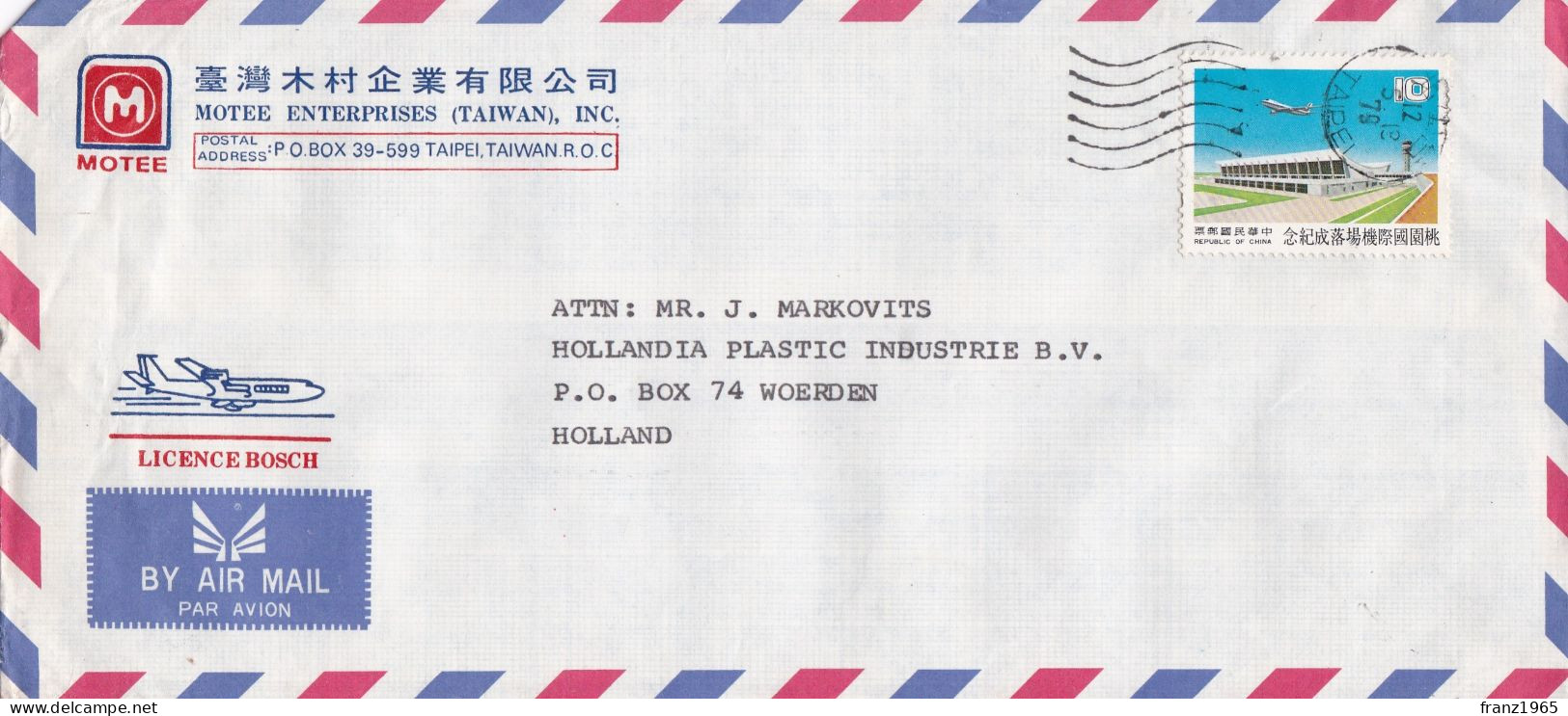 From Taiwan To Netherlands - 1979 - Cartas & Documentos