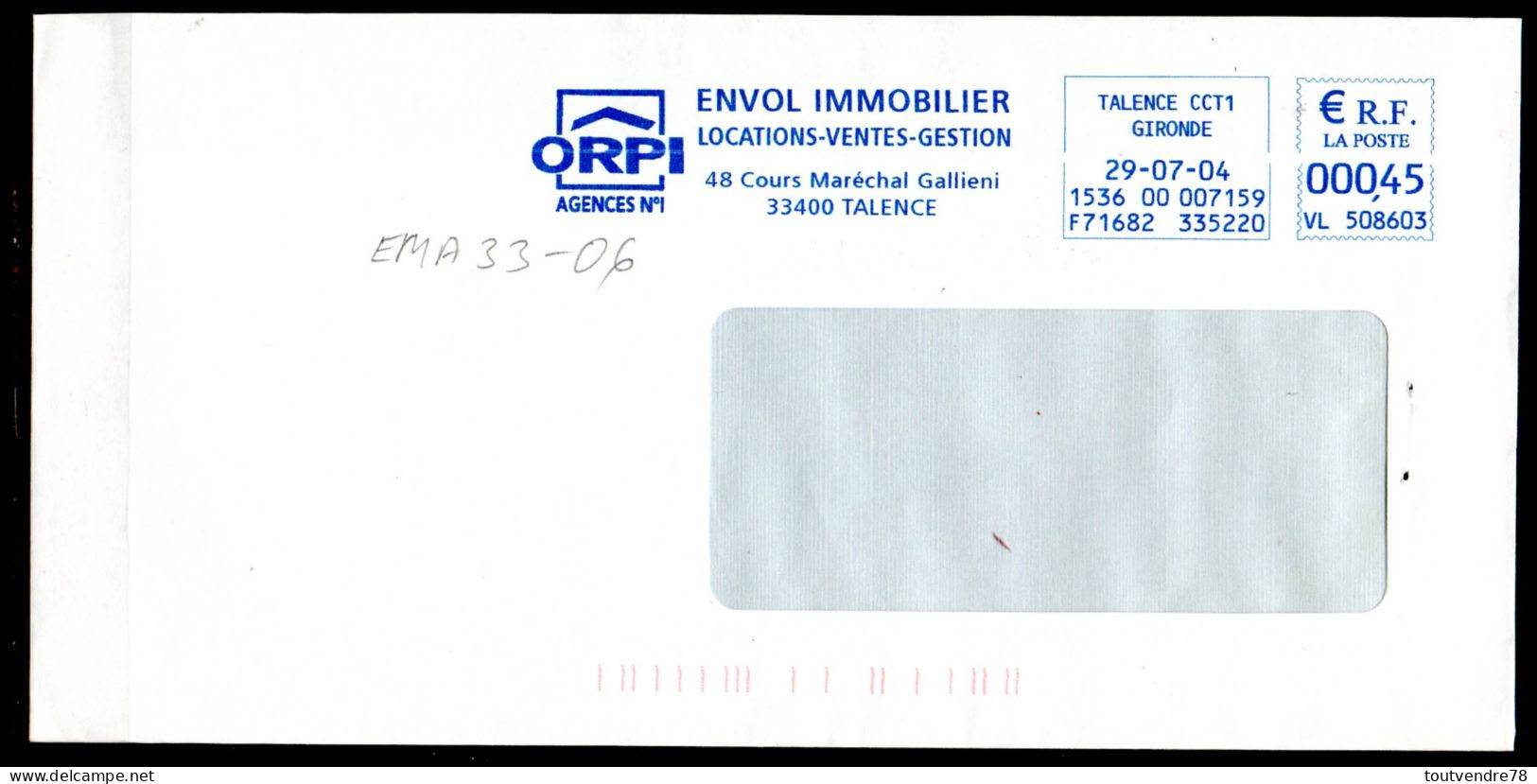 EMA33-06 : Dept 33 (Gironde) TALENCE CCT1 2004 > EMA 0,45€ ORPI Immobilier - Freistempel