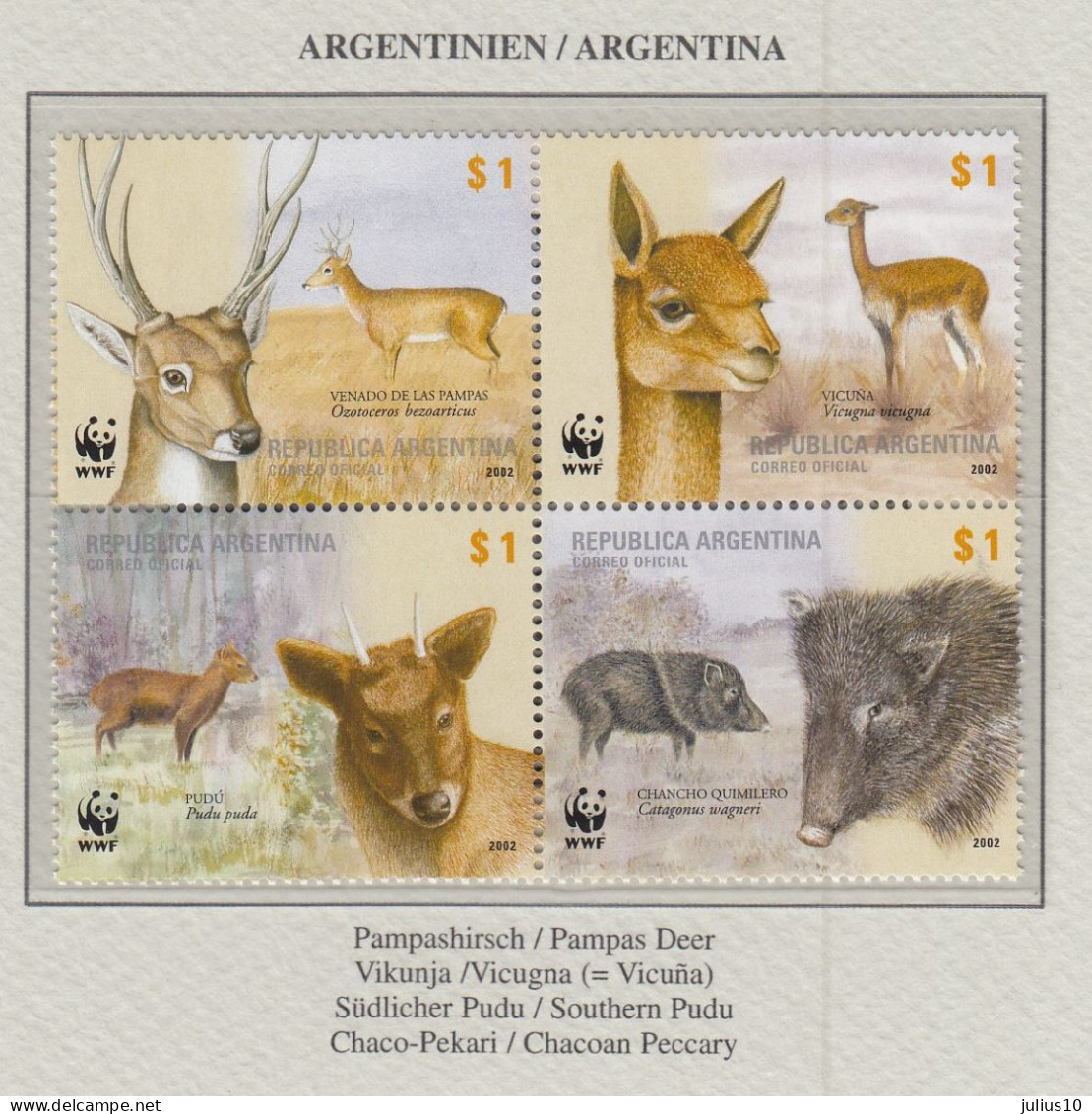 ARGENTINA 2002 WWFAnimals  Mi 2749-2752 MNH(**) Fauna 665 - Neufs