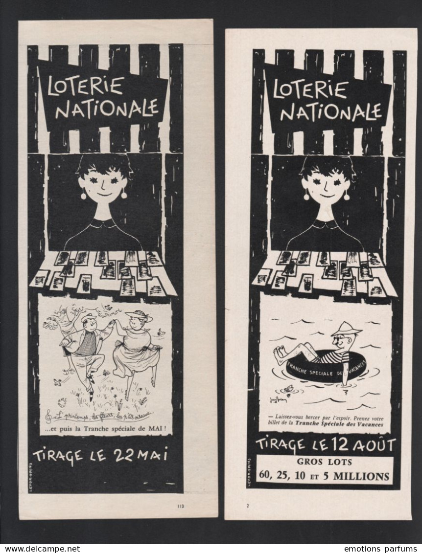 Lot De 9 Pub Papier Année 50  Humour Loterie Nationale Illustrateur Faizant Bellus Aldebert Gad Brian - Advertising