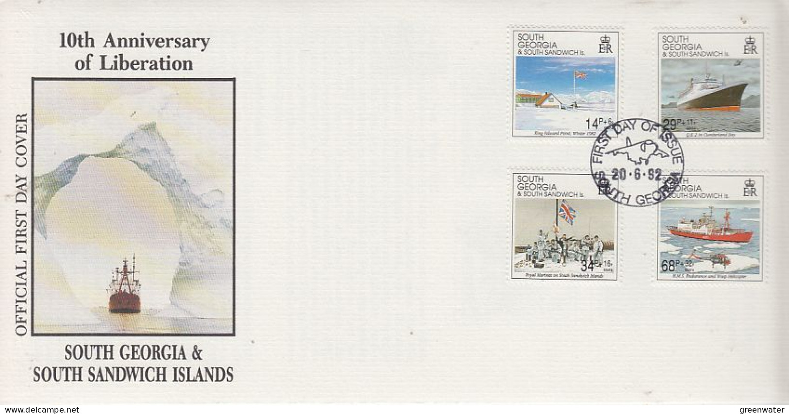 South Georgia 1992 10th Anniversary Of Liberation 4v  FDC (GS214) - Georgia Del Sud