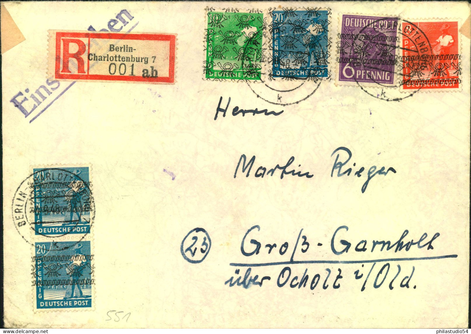 1948, Einschreiben Ab "BERLIN-CHARLOTTENBURG" Mit Band- Und Netzfrankatu - (iizone) - Briefe U. Dokumente