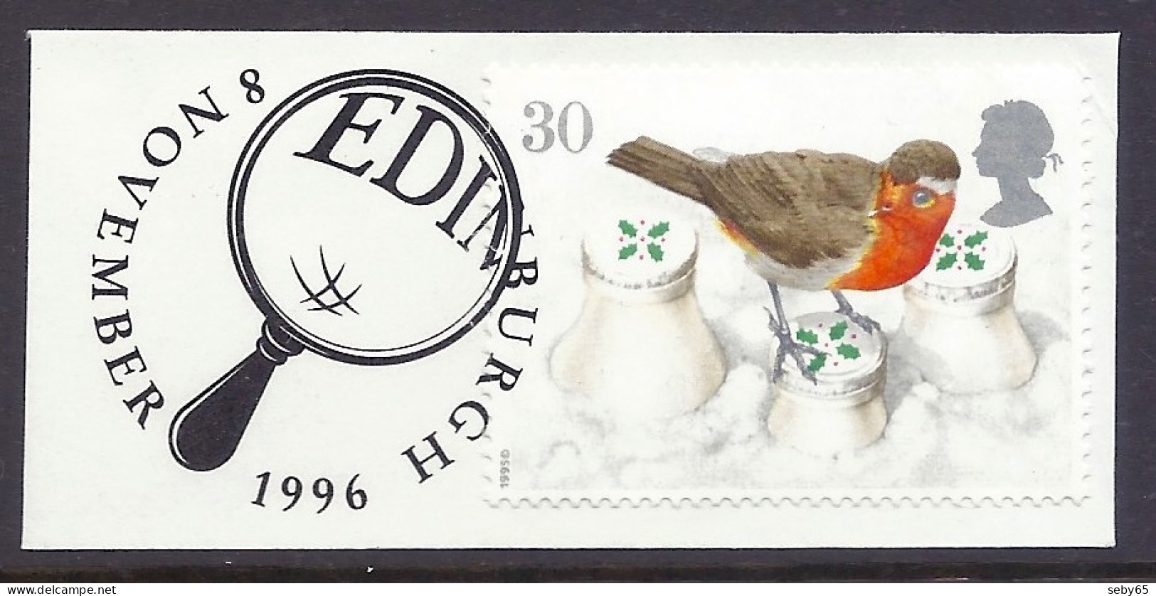 Great Britain 1995 - Christmas Robins, Fauna, Birds, Postmark Edinburgh - Used On Paper Fragment - Gebraucht