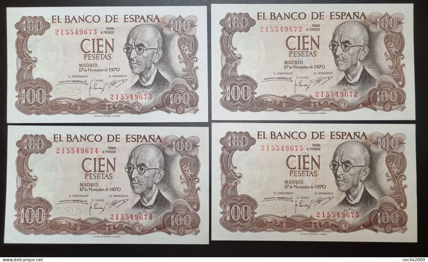 SEQUENTIAL NUMBER BILLETS ESPAGNE SPAIN BANKNOTE LOT 100 PESETAS 1970 UNC BILLETE ESPAÑA *COMPRAS MULTIPLES CONSULTAR* - 100 Pesetas
