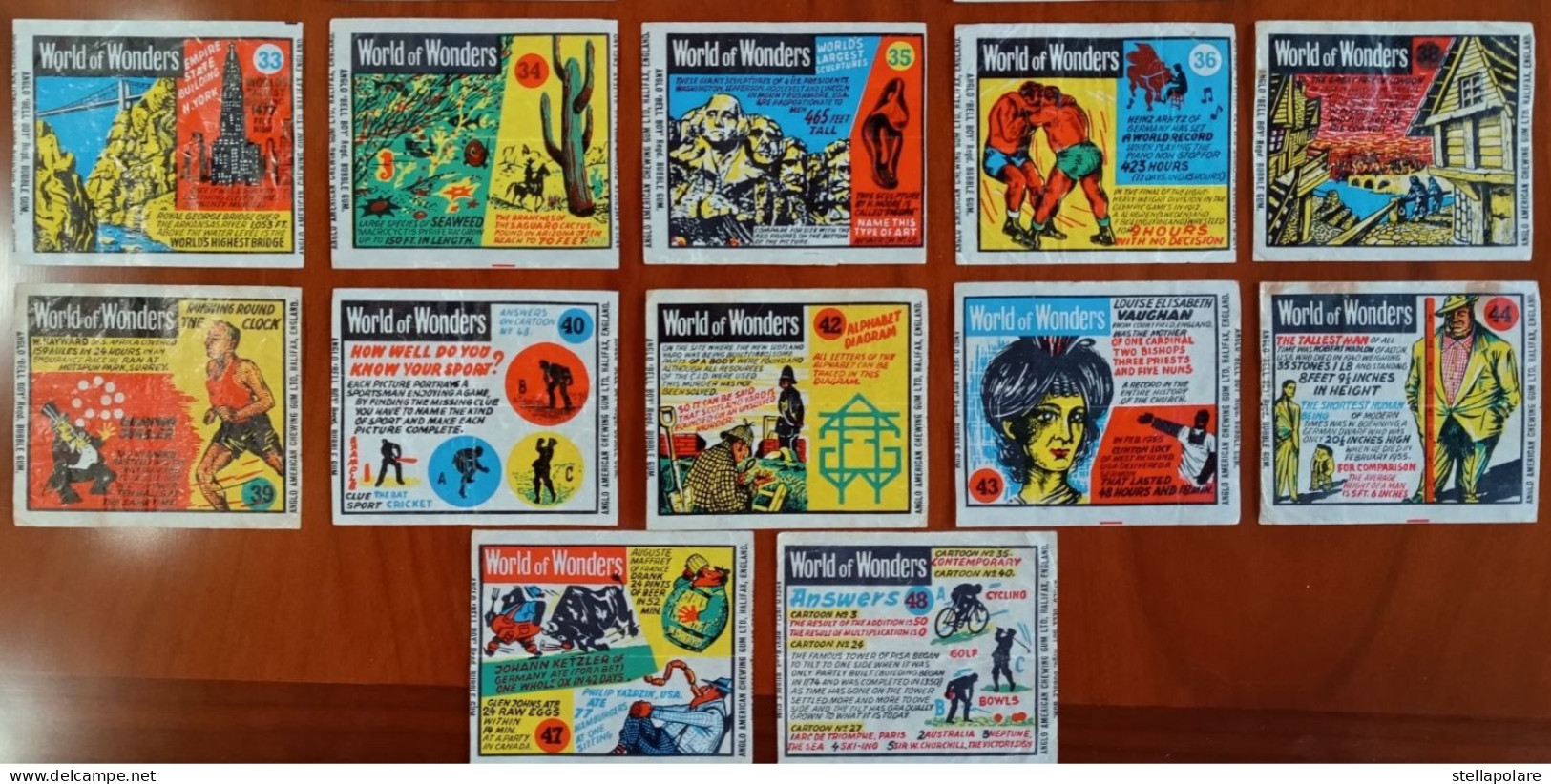 World Of Wonders 27/48 Wax Wrappers  Anglo American Bell Boy Bubble Gum About 1960 - Andere & Zonder Classificatie