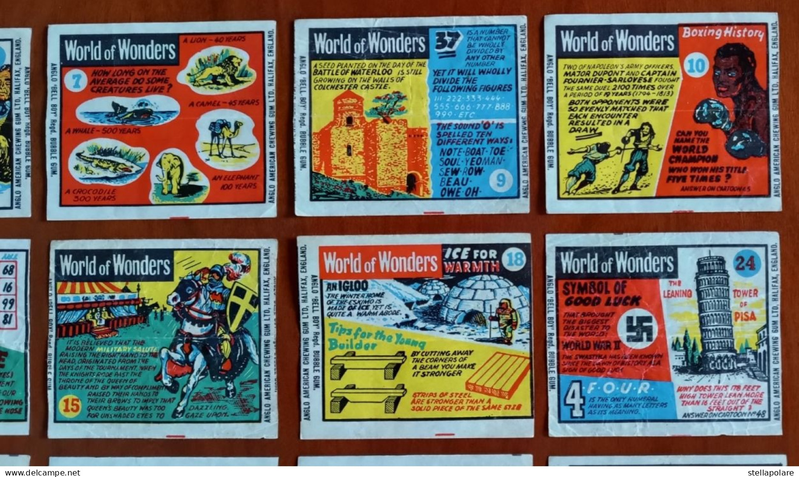 World Of Wonders 27/48 Wax Wrappers  Anglo American Bell Boy Bubble Gum About 1960 - Andere & Zonder Classificatie