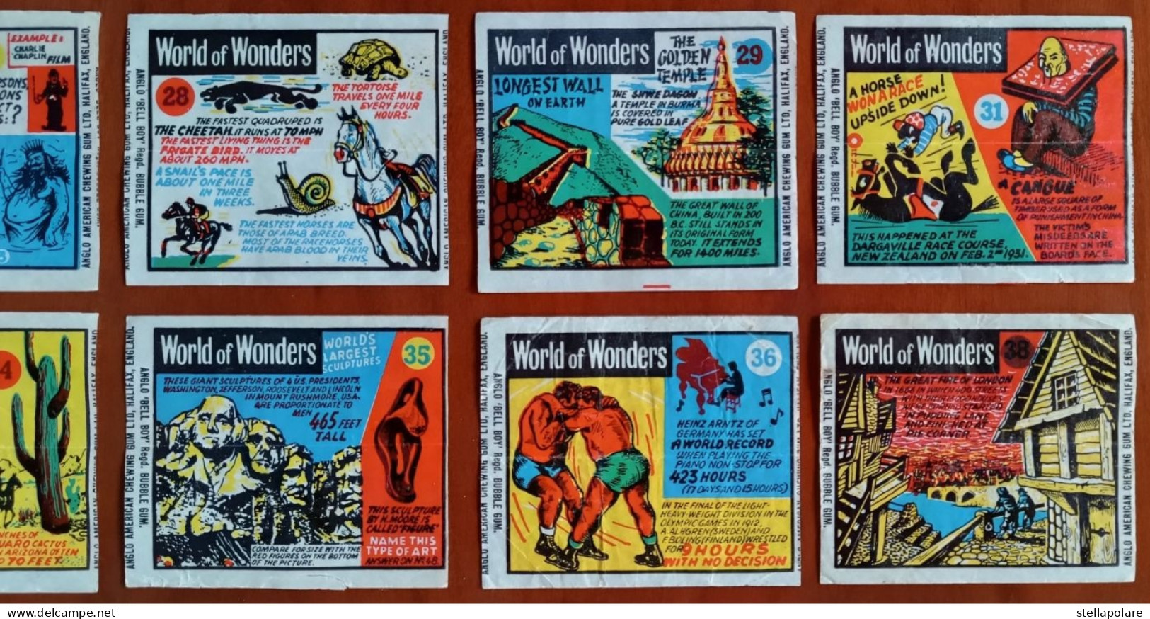 World of Wonders 27/48 wax wrappers  Anglo American Bell Boy bubble gum about 1960