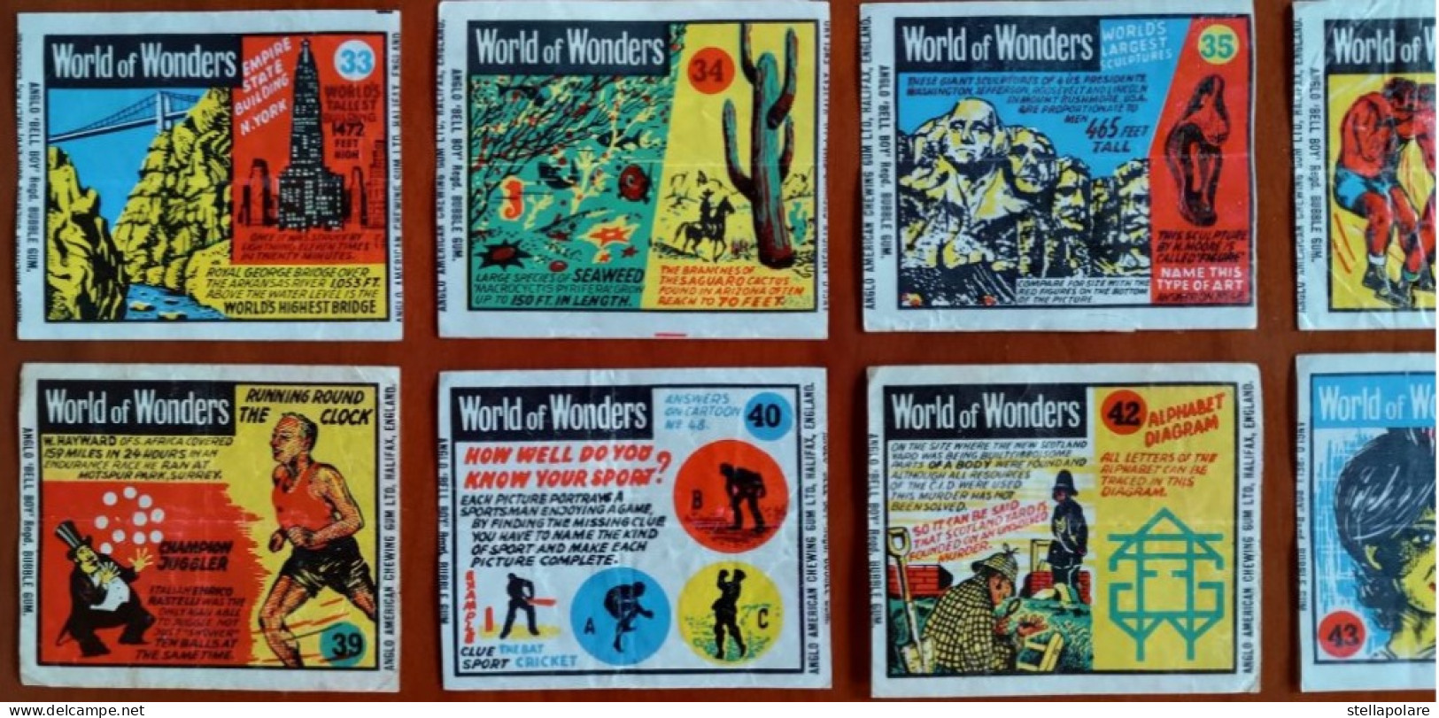 World of Wonders 27/48 wax wrappers  Anglo American Bell Boy bubble gum about 1960