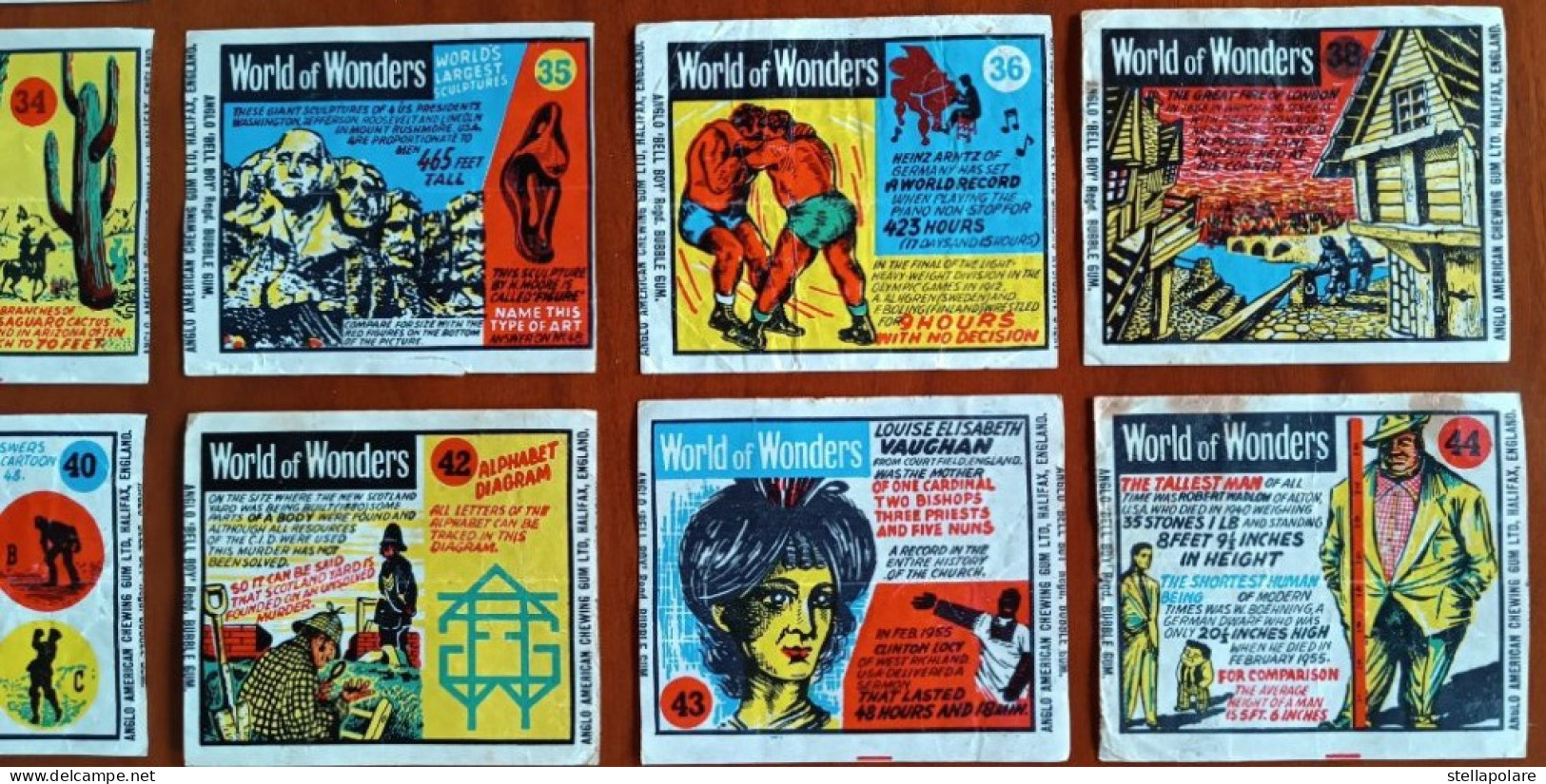 World of Wonders 27/48 wax wrappers  Anglo American Bell Boy bubble gum about 1960