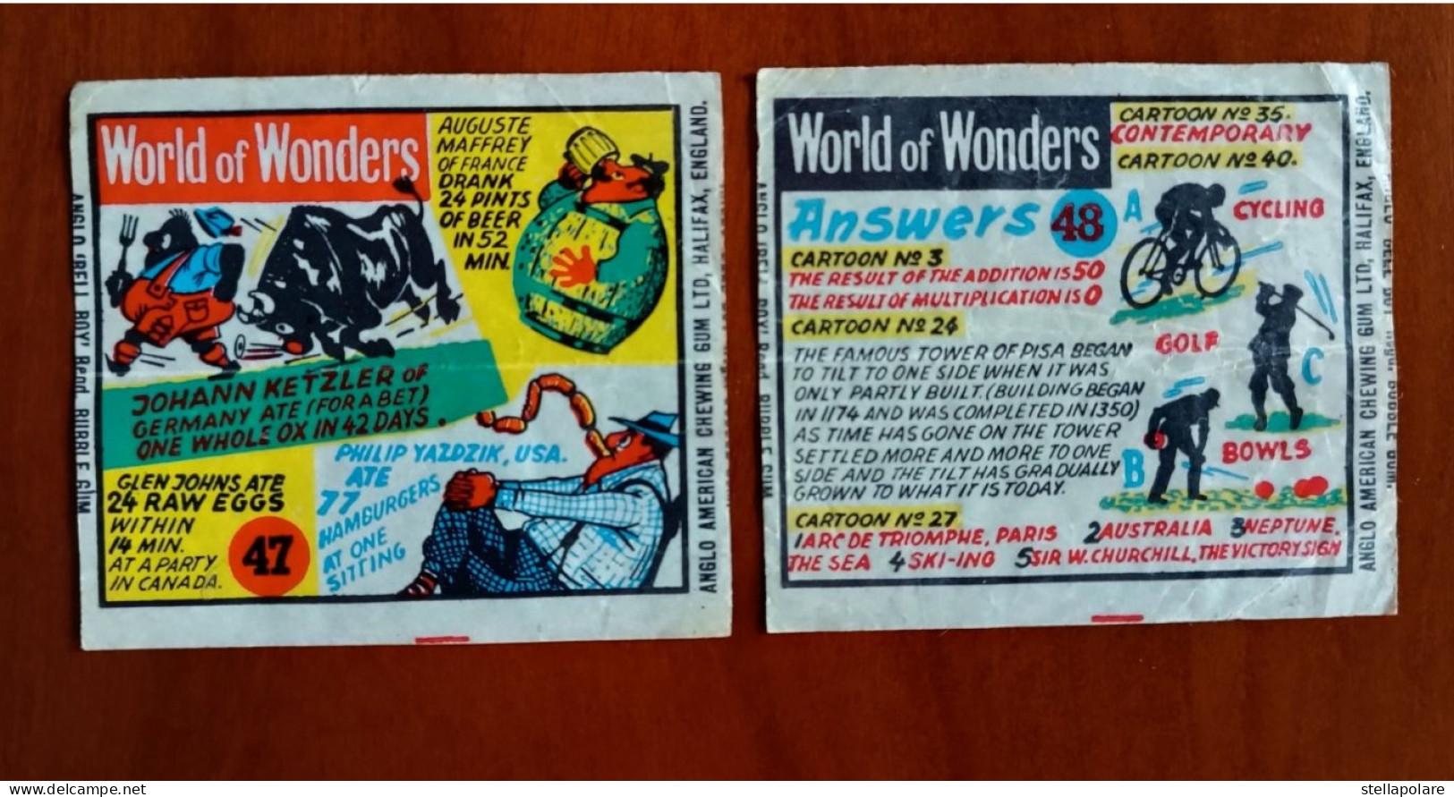 World of Wonders 27/48 wax wrappers  Anglo American Bell Boy bubble gum about 1960