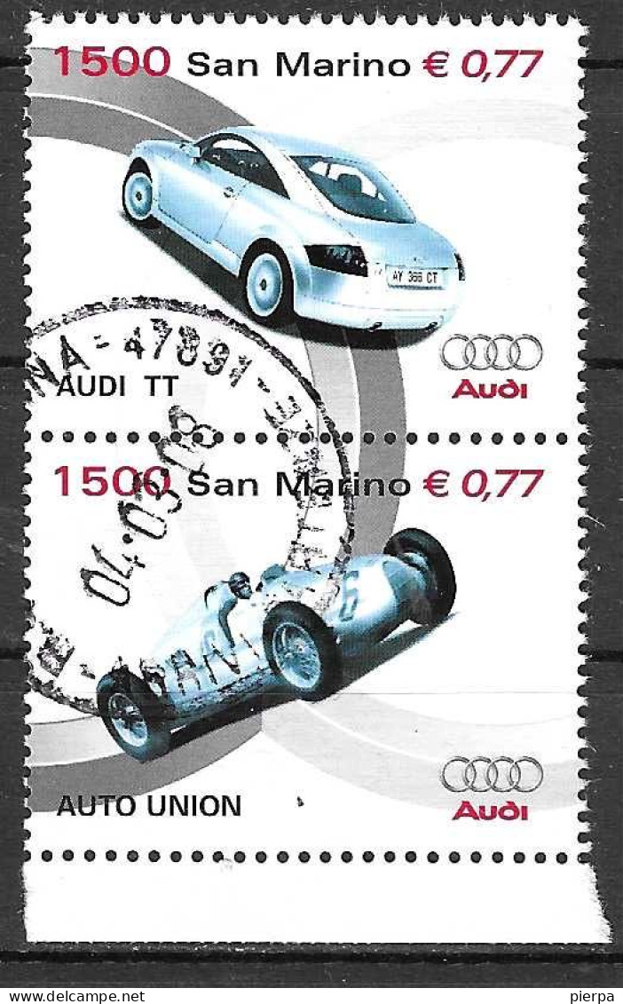 SAN MARINO - 1999 - AUTO AUDI - COPPIA USATA (YVERT 1658\9 - MICHEL 1865\6 - SS 1707\8) - Oblitérés