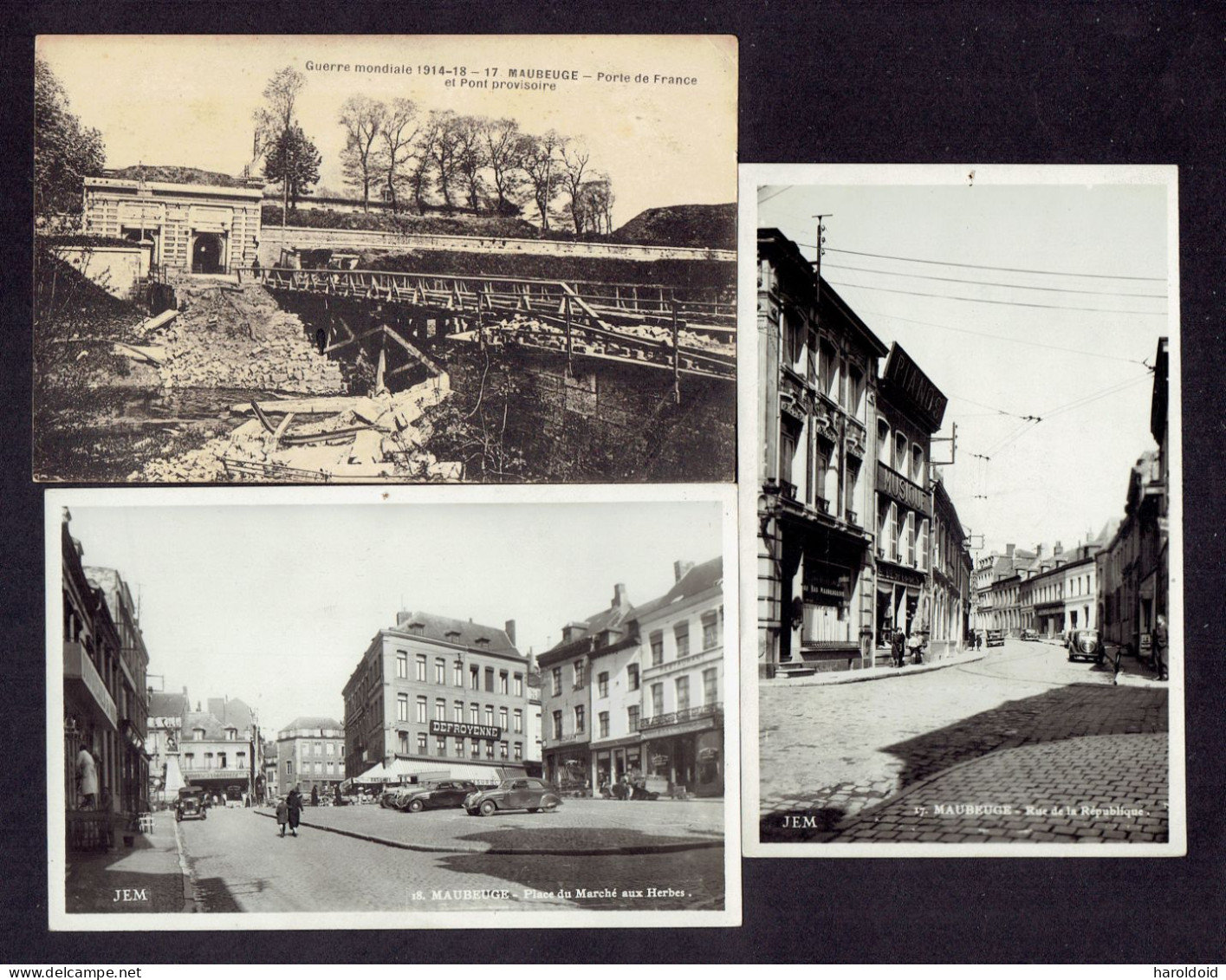 LOT 3 CP 59 - MAUBEUGE - PONT PROVISOIRE - RUE DE LA REPUBLIQUE - PLACE DU MARCHE AUX HERBES - Otros & Sin Clasificación