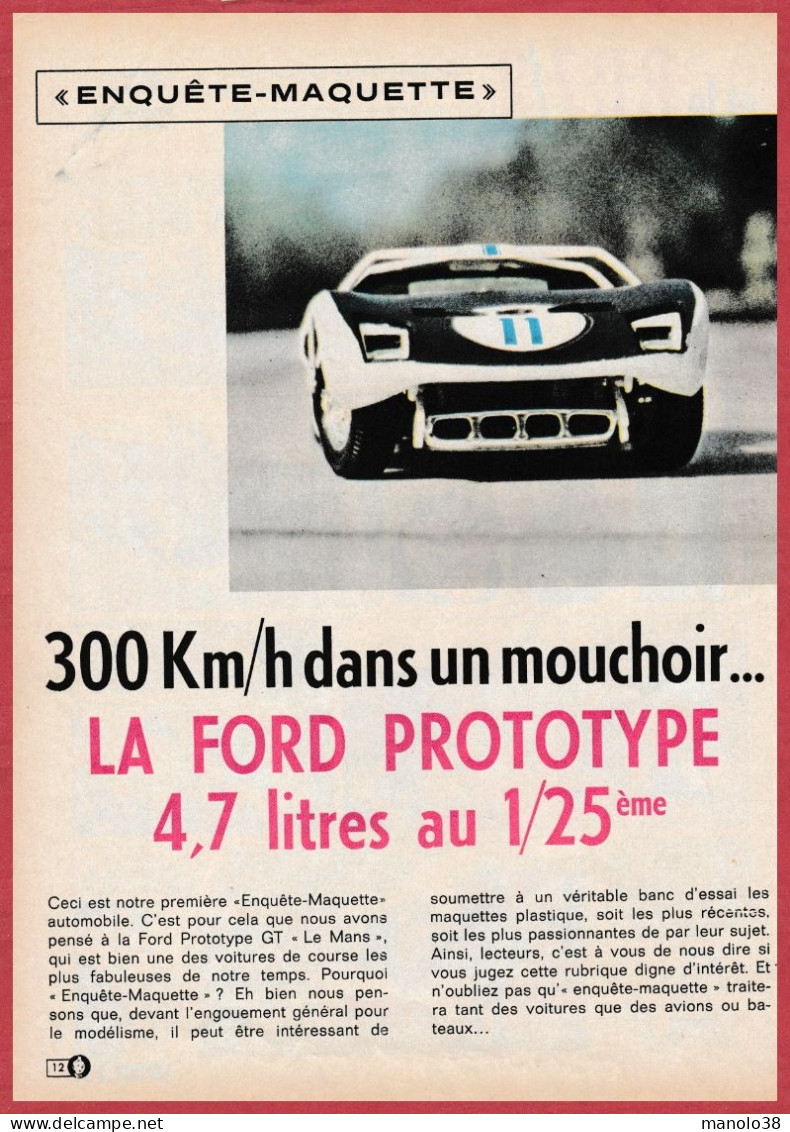 Ford Prototype GT " Le Mans ".Maquette IMC. Ech 1/25e. Texte Et Photos Jacques Bergaud Kriegel. 1966 - Historische Dokumente
