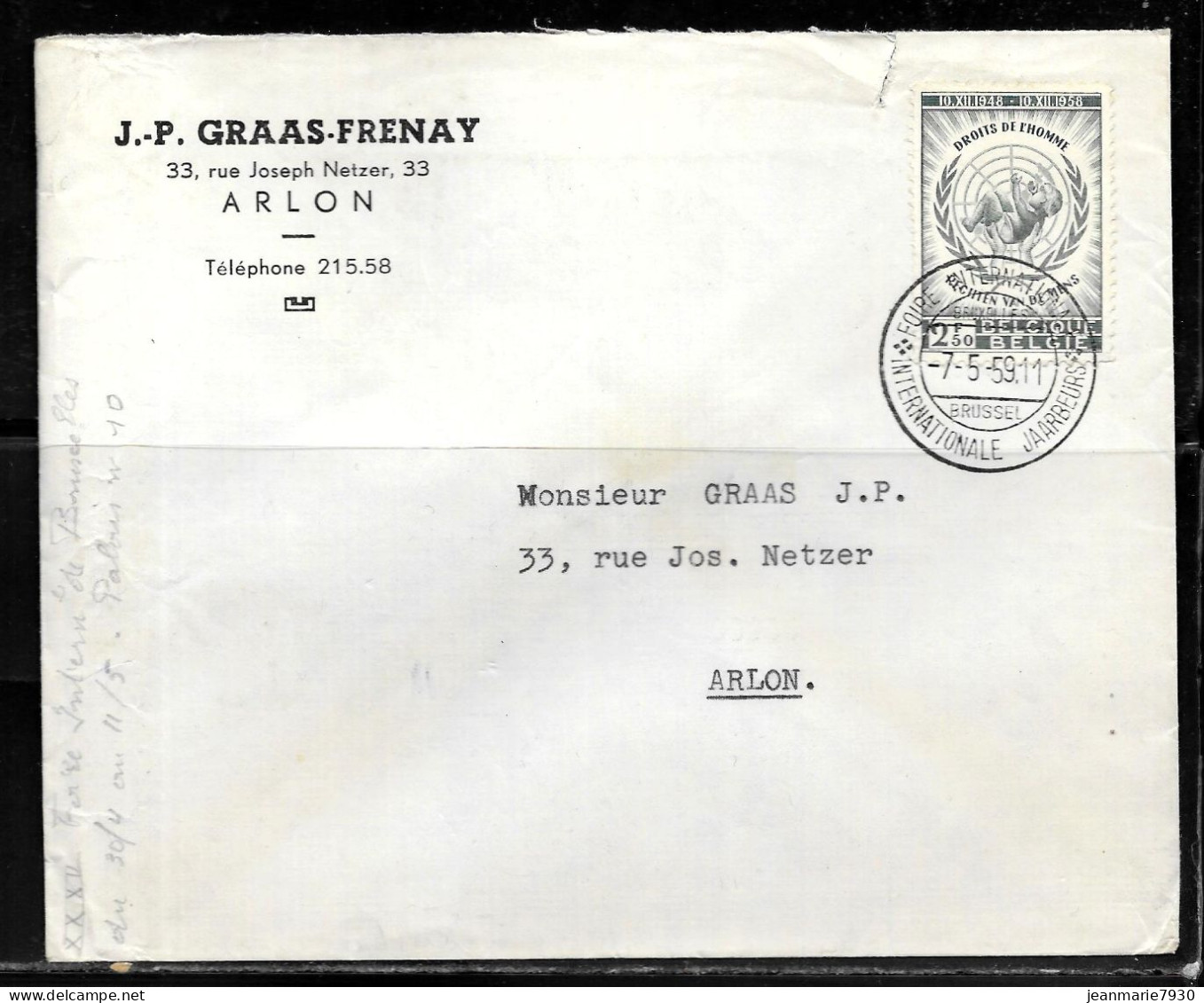 CC160 - BELGIQUE - LETTRE DE BRUXELLES DU 07/05/59 - Lettres & Documents