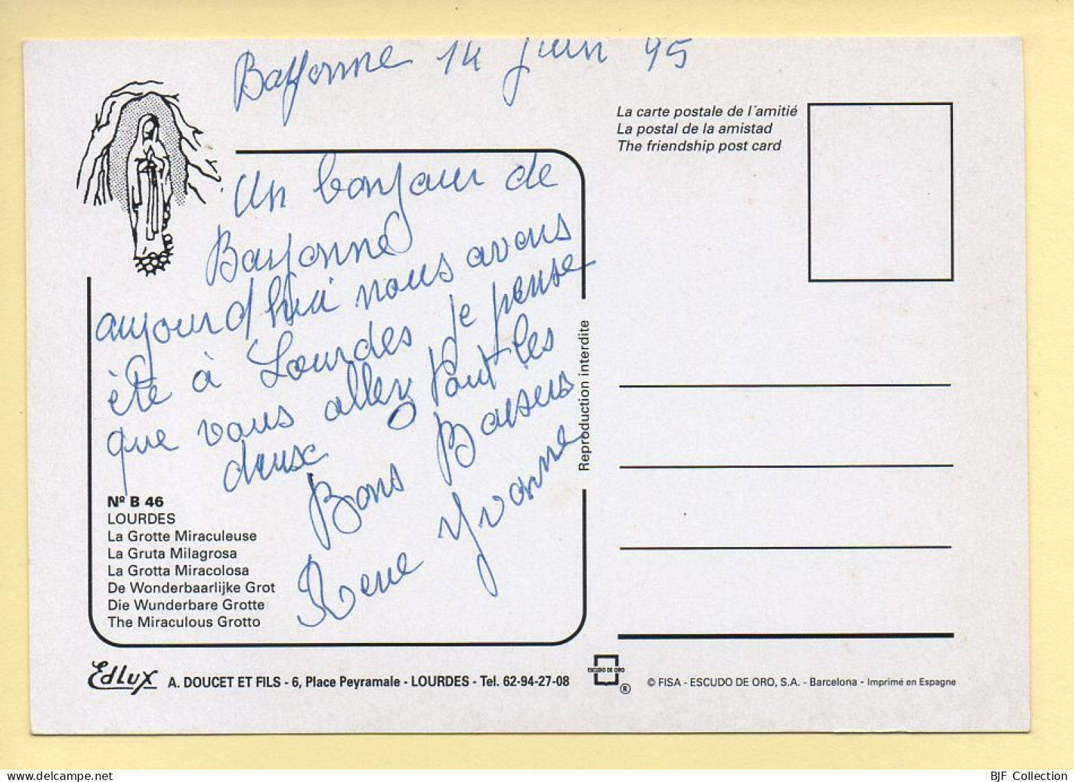 65. LOURDES – A La Grotte Bénie J'ai Prié Pour Vous (voir Scan Recto/verso) - Lourdes