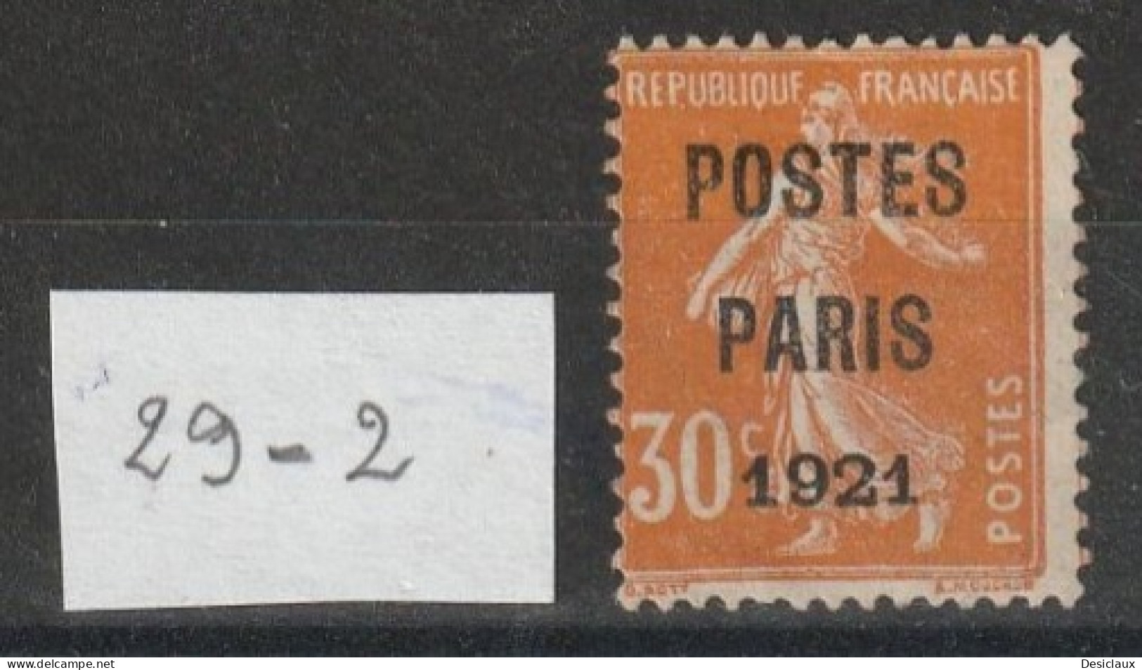 FRANCE. Préoblitéré N° 29 Sans Gomme. Cote = 90€.     Lot N°2. Voir Le Scan. - 1893-1947