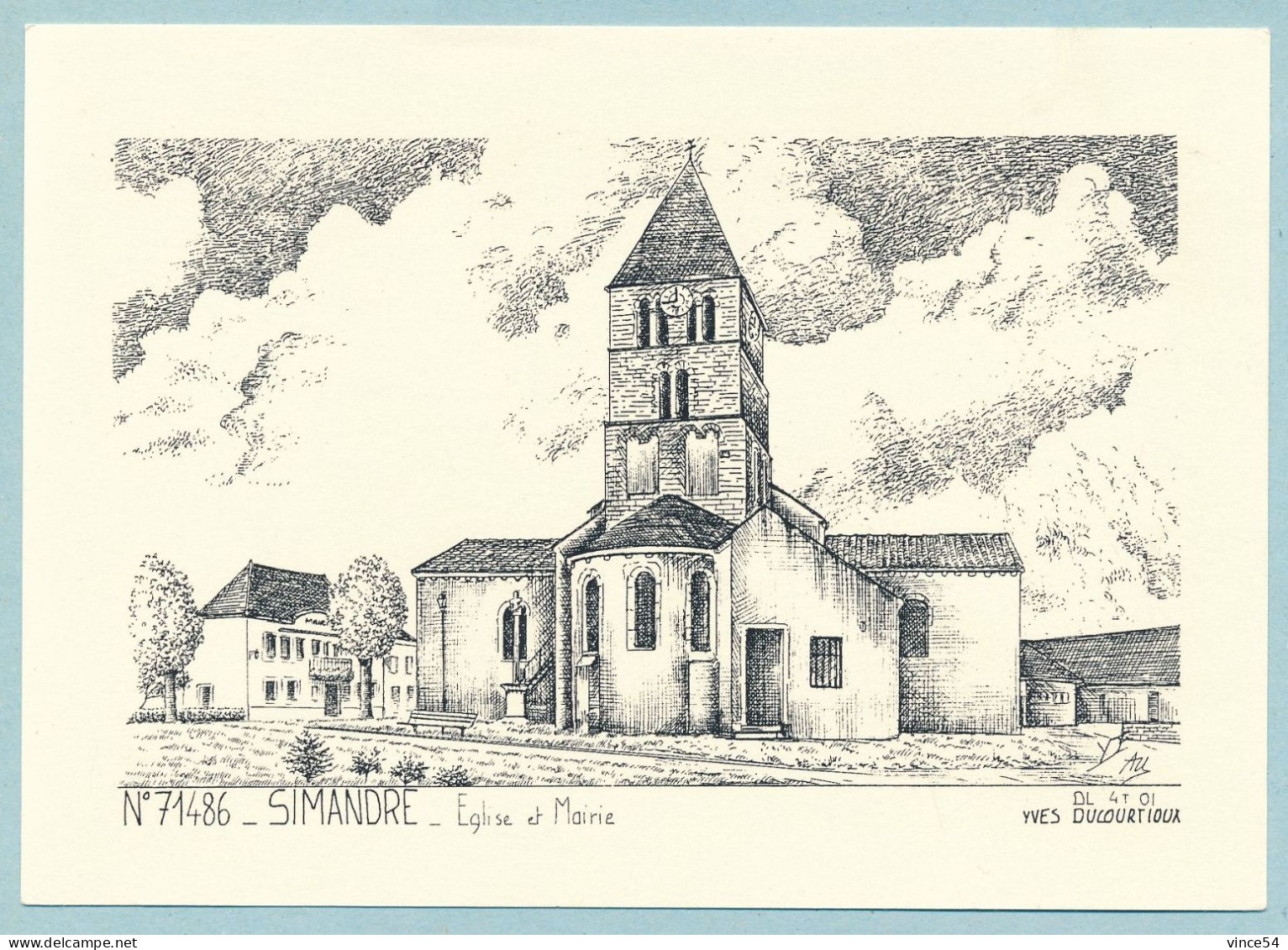 SIMANDRE - Eglise Et Mairie - Dessin à La Plume Yves Ducourtioux - Autres & Non Classés