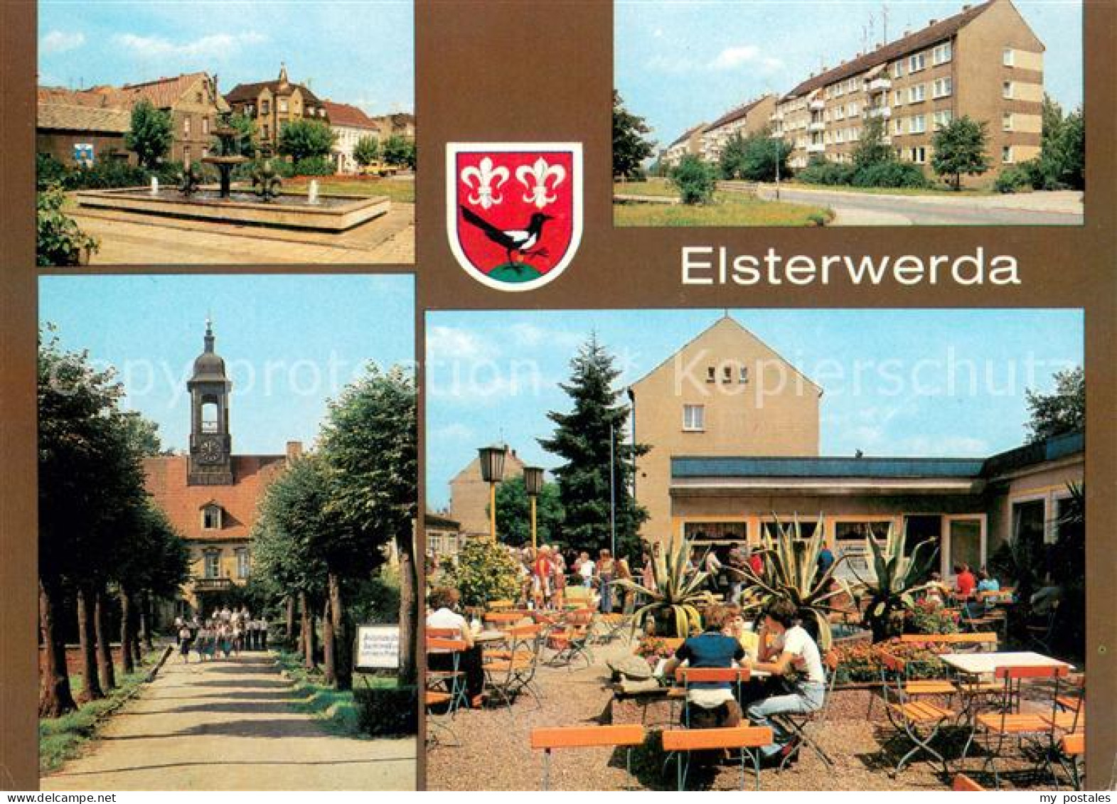 73653183 Elsterwerda Wappenbrunnen Am Markt Strasse Des Aufbaues Schloss EisCafe - Elsterwerda
