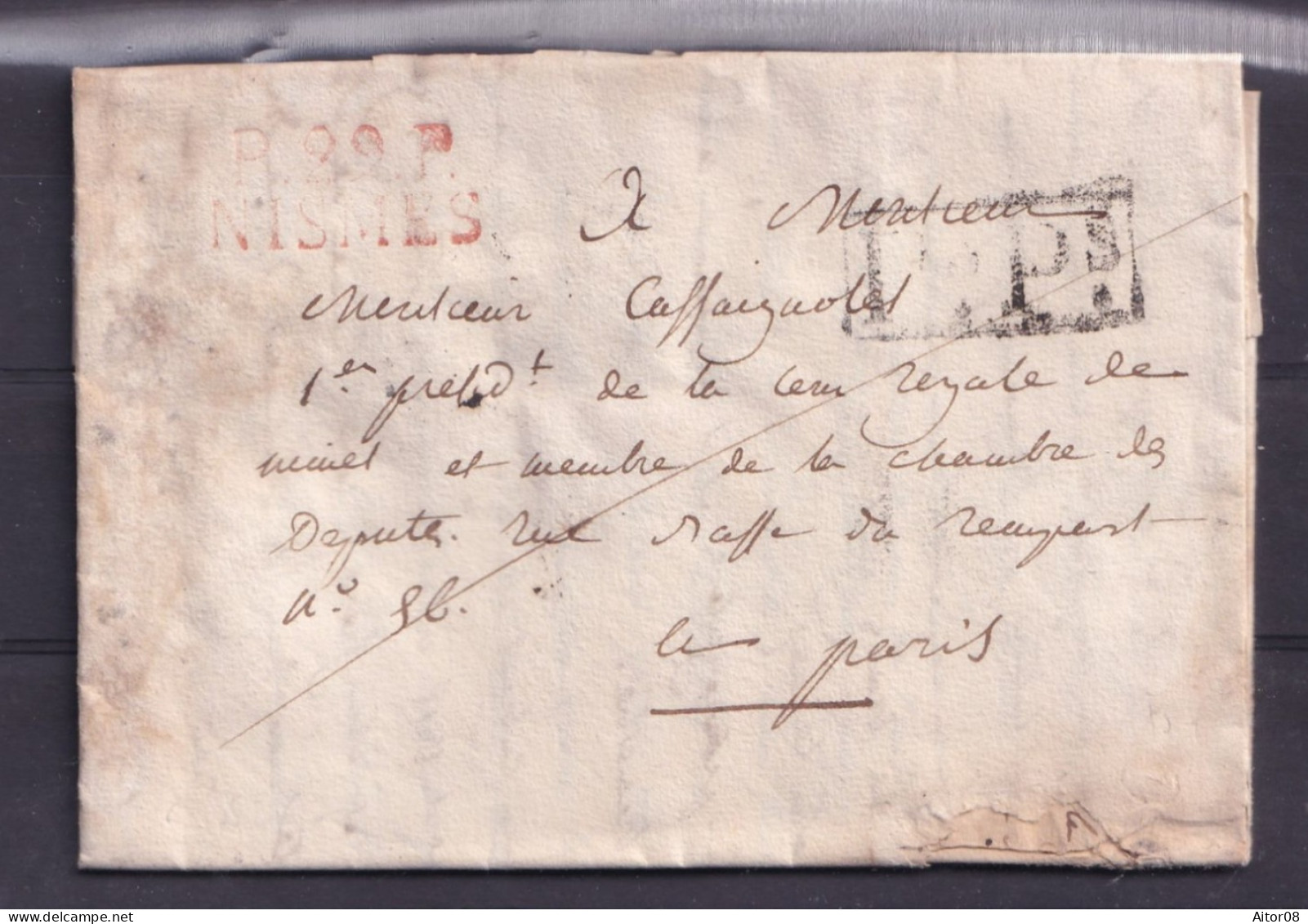 LAC DU 19/04/1819 . DE NIMES A PARIS.CACHET NIMES ROUGE ET PP EN NOIR.TRES INTERESSANTS.  BEL ETAT - 1801-1848: Précurseurs XIX