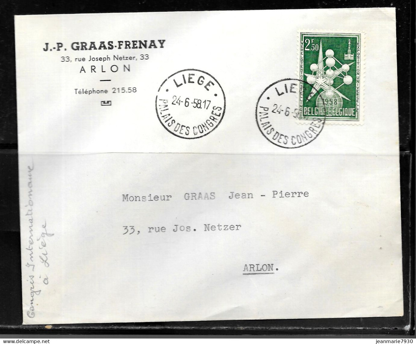 CC157 - BELGIQUE - LETTRE DE LIEGE DU 24/06/58 - Storia Postale