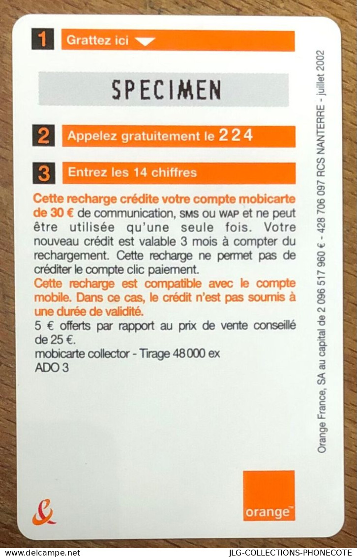 MOBICARTE ORANGE TCHAT ATTACK SPÉCIMEN MBC MOBI GSM SCHEDA PHONE CARD PREPAID PREPAYÉE CALLING CARD CARTE TELECARTE - Cellphone Cards (refills)