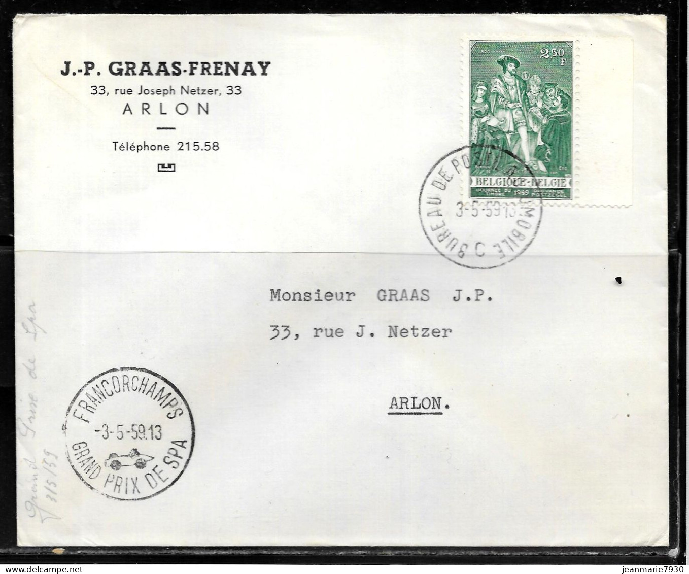 CC155 - BELGIQUE - LETTRE DE FRANCORCHAMPS DU 03/05/59 - Lettres & Documents