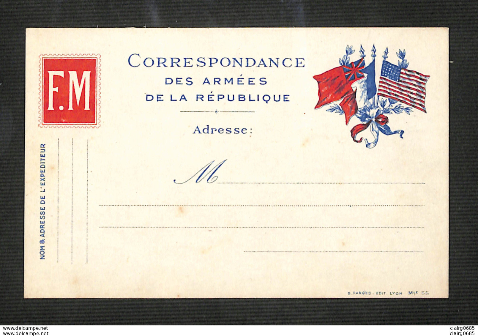 MILITARIA - Carte Drapeaux (Angleterre, France, Etats-unis) Correspondance Des Armées De La République - FM - 1914  - Dokumente