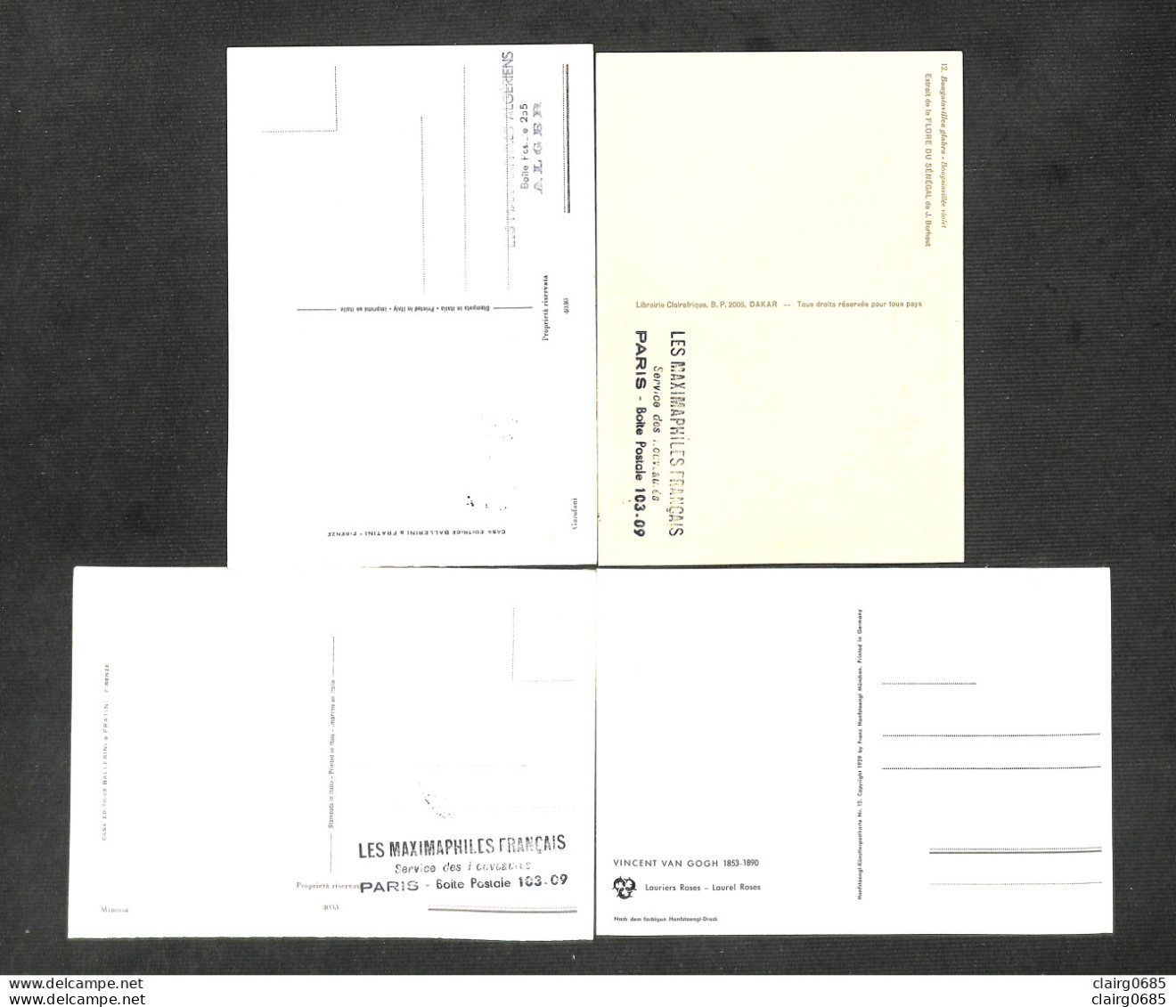 MONACO - 4 Cartes MAXIMUM 1959 - FLEURS - œillet - Bougainvillée Violet - Mimosa - Lauriers Roses - Maximum Cards